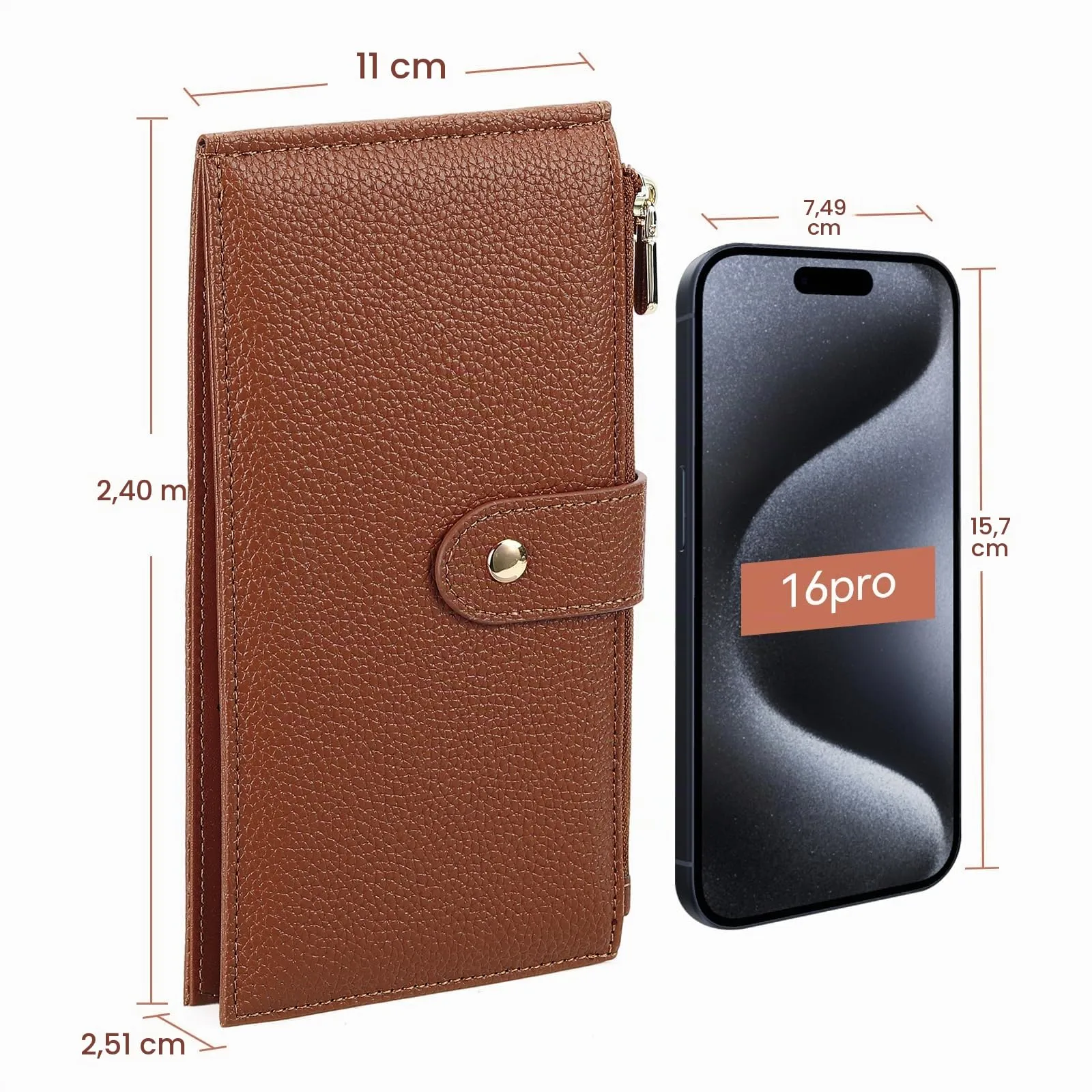 GOIACII Portafogli da donna con blocco RFID, grande, da viaggio, con porta carte di credito, B03 Marrone - immagine 6