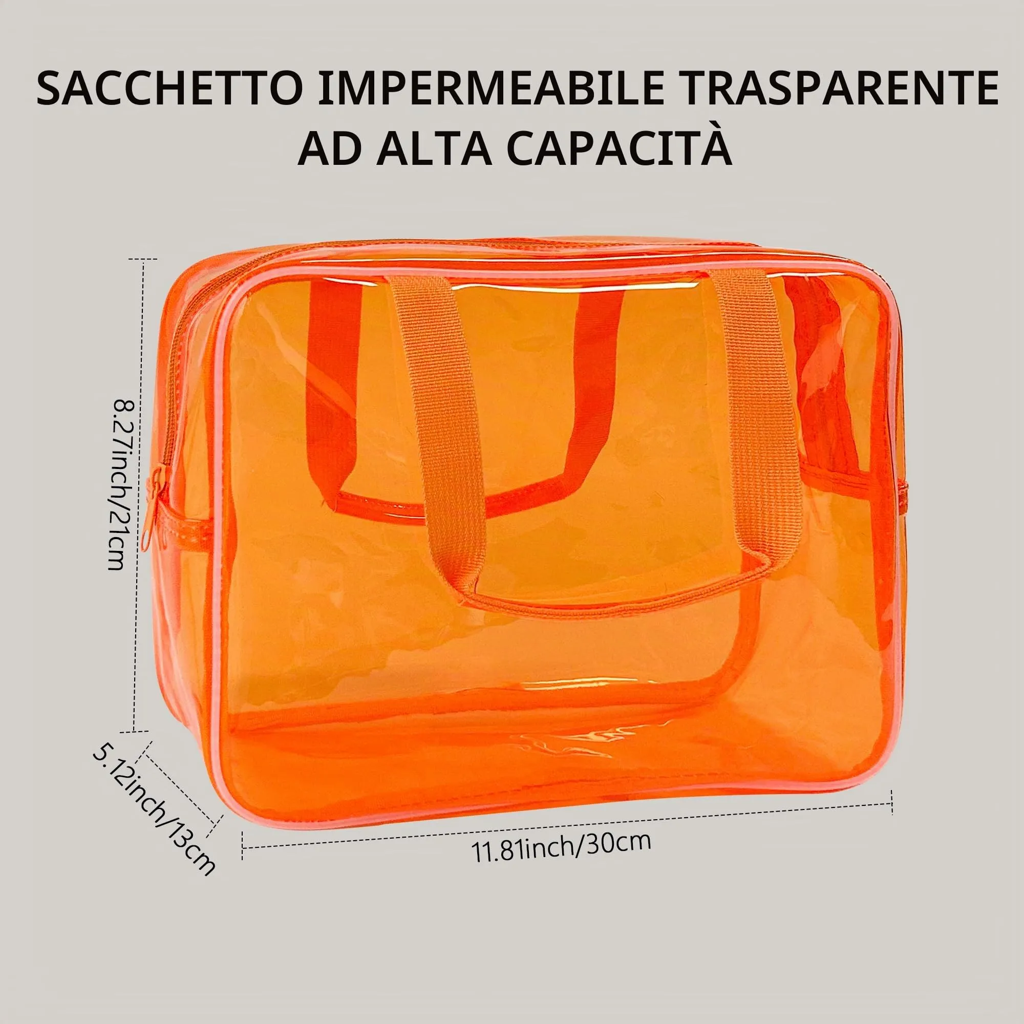 TotePrint Borsa a mano trasparente in vinile impermeabile per trucco, borsa a spalla Tote Bag 11.8'' ×5.12'' ×8.26'', moderno - immagine 2