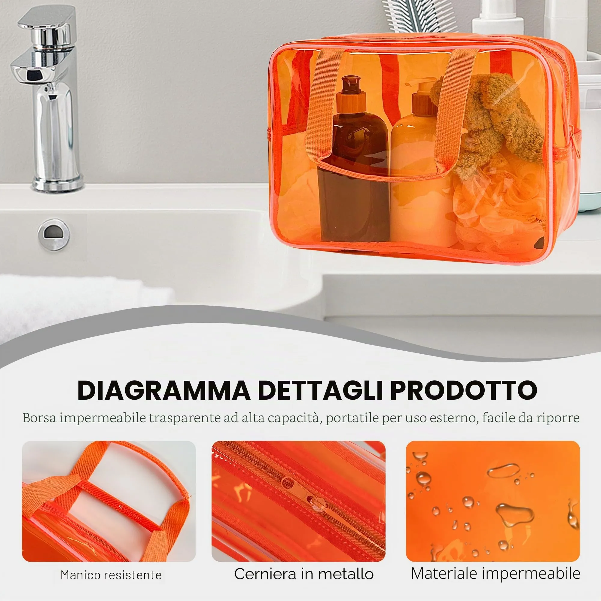 TotePrint Borsa a mano trasparente in vinile impermeabile per trucco, borsa a spalla Tote Bag 11.8'' ×5.12'' ×8.26'', moderno - immagine 3