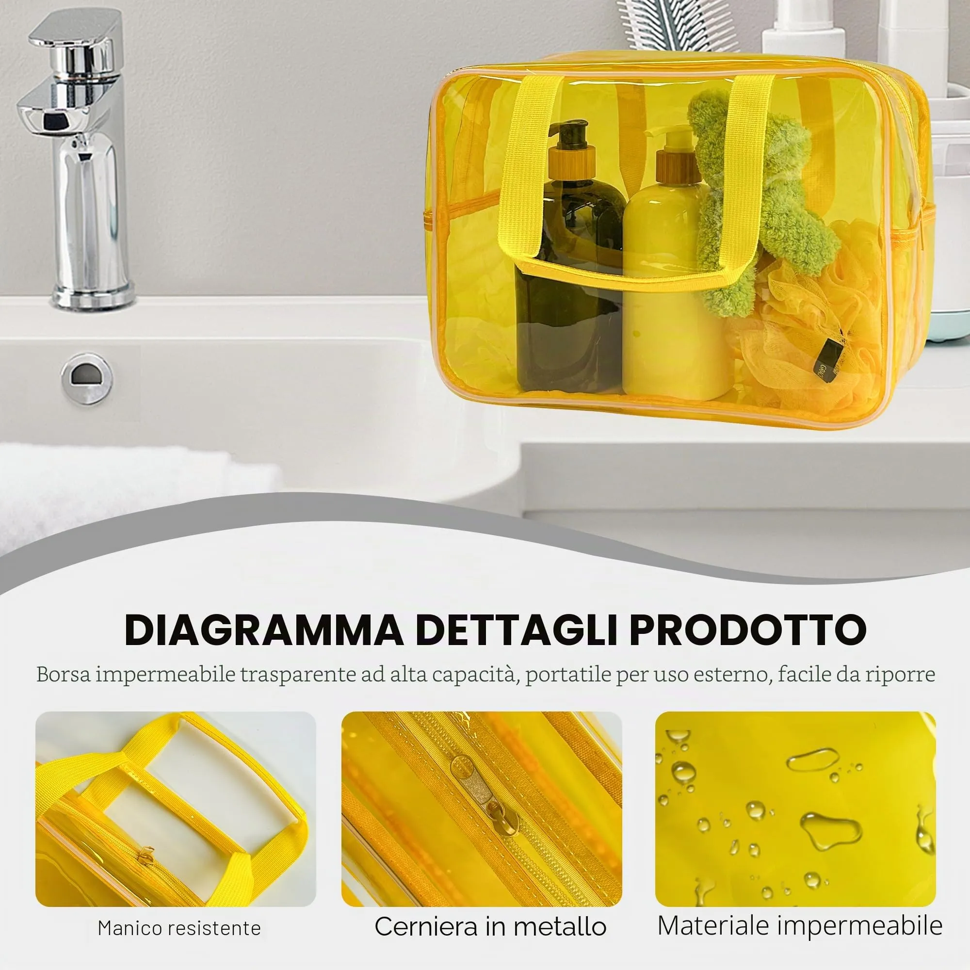 TotePrint Borsa a mano trasparente in vinile impermeabile per trucco, borsa a spalla impermeabile Tote Bag 11.8'' ×5.12'' ×8.26'', moderno - immagine 3