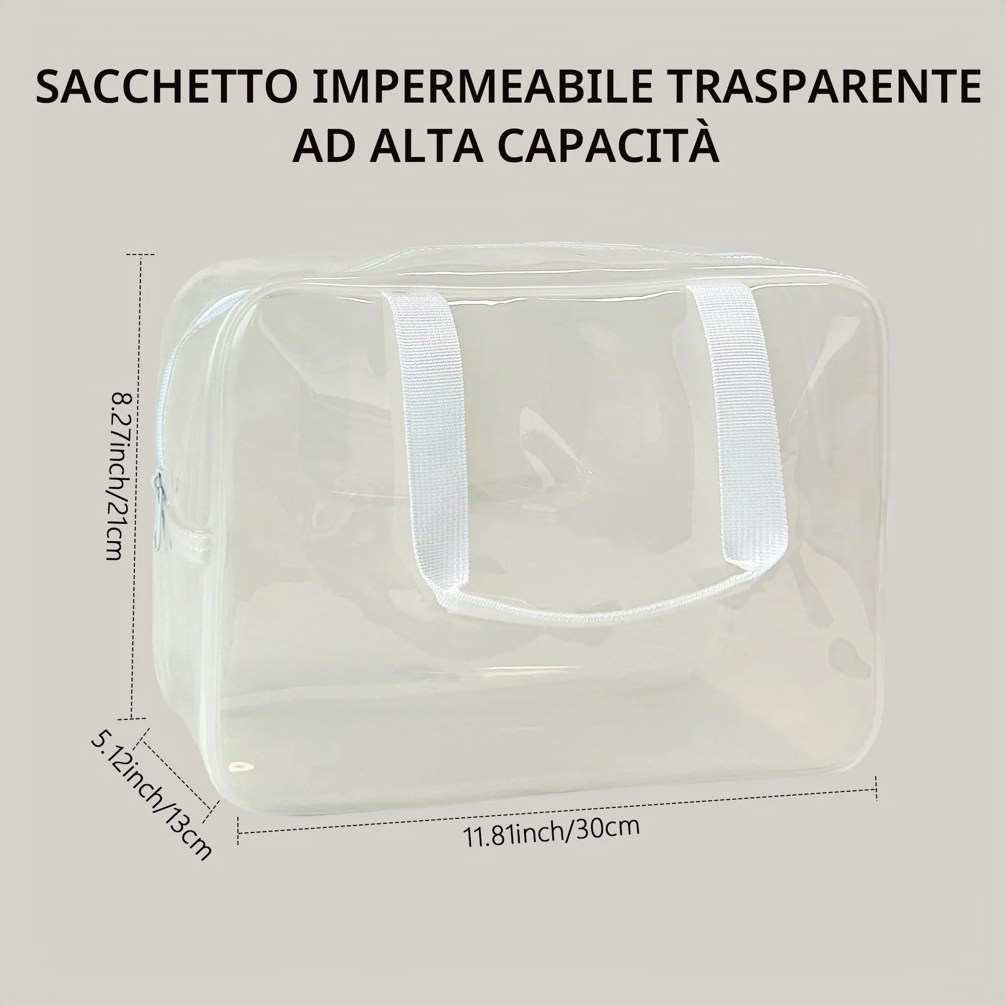 TotePrint Borsa a mano trasparente in vinile impermeabile per trucco, borsa a spalla Tote Bag 11.8'' ×5.12'' ×8.26'', moderno - immagine 2