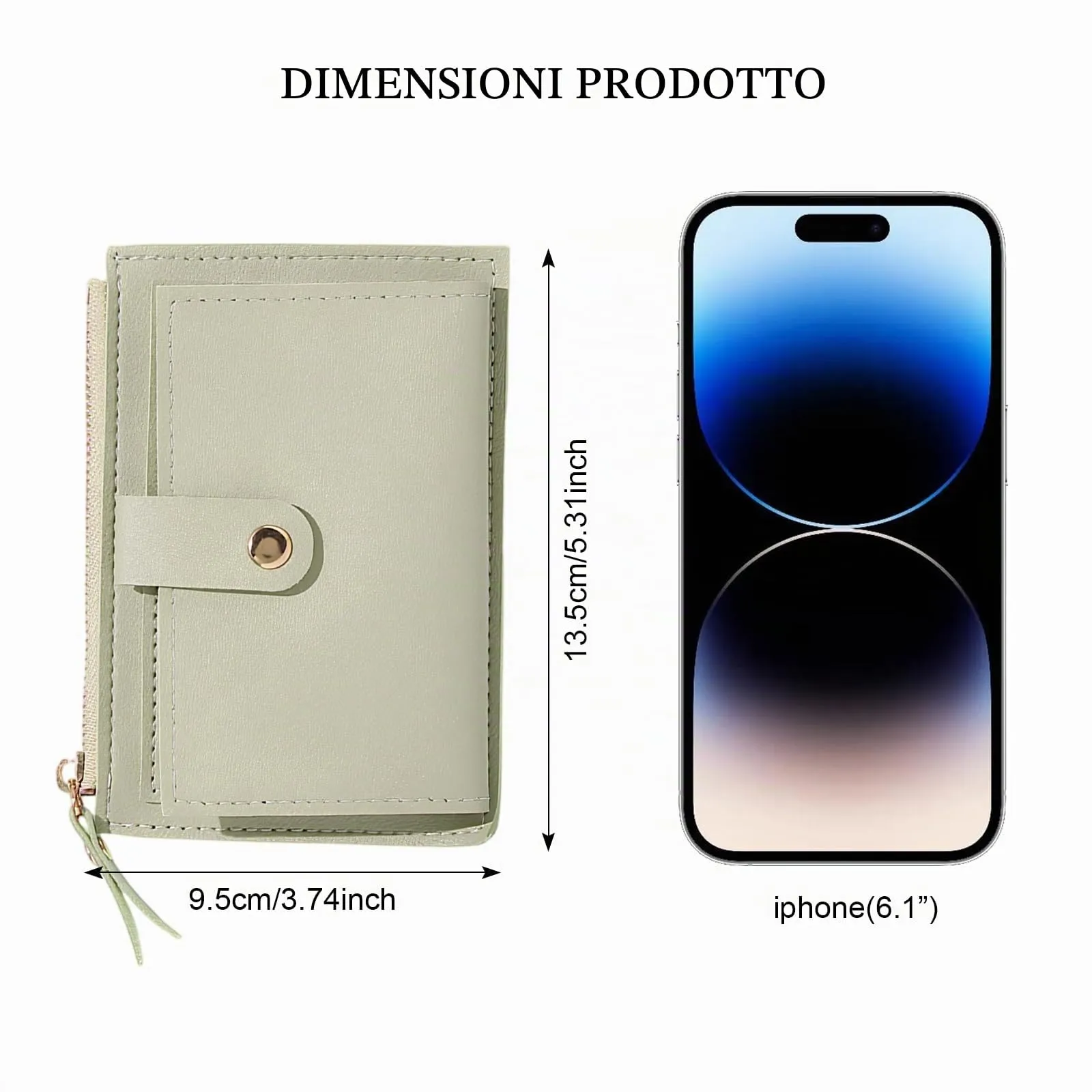 DEARBAG Portafoglio Donna Piccoli, Porta Carte di Credito in Pelle PU, Portamonete con Cerniera, Portafogli Corto Donna, con 6 Slot Schede, per Donnas Ragazza Signore, 14 * 9 * 0.5cm (Verde) - immagine 2