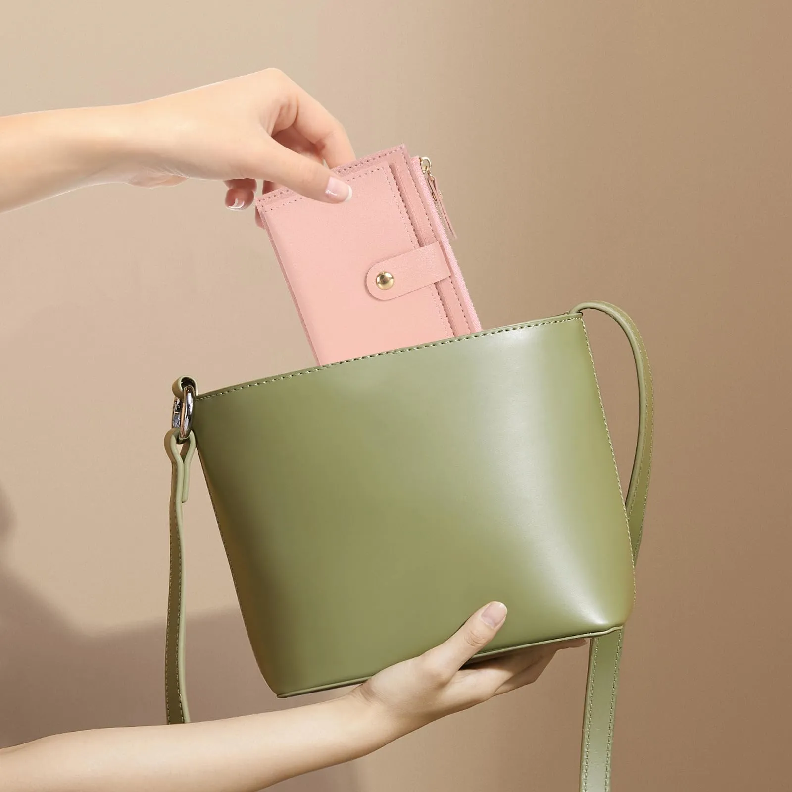 DEARBAG Portafoglio Donna Piccoli, Porta Carte di Credito in Pelle PU, Portamonete con Cerniera, Portafogli Corto Donna, con 6 Slot Schede, per Donnas Ragazza Signore, 14 * 9 * 0.5cm (Verde) - immagine 7