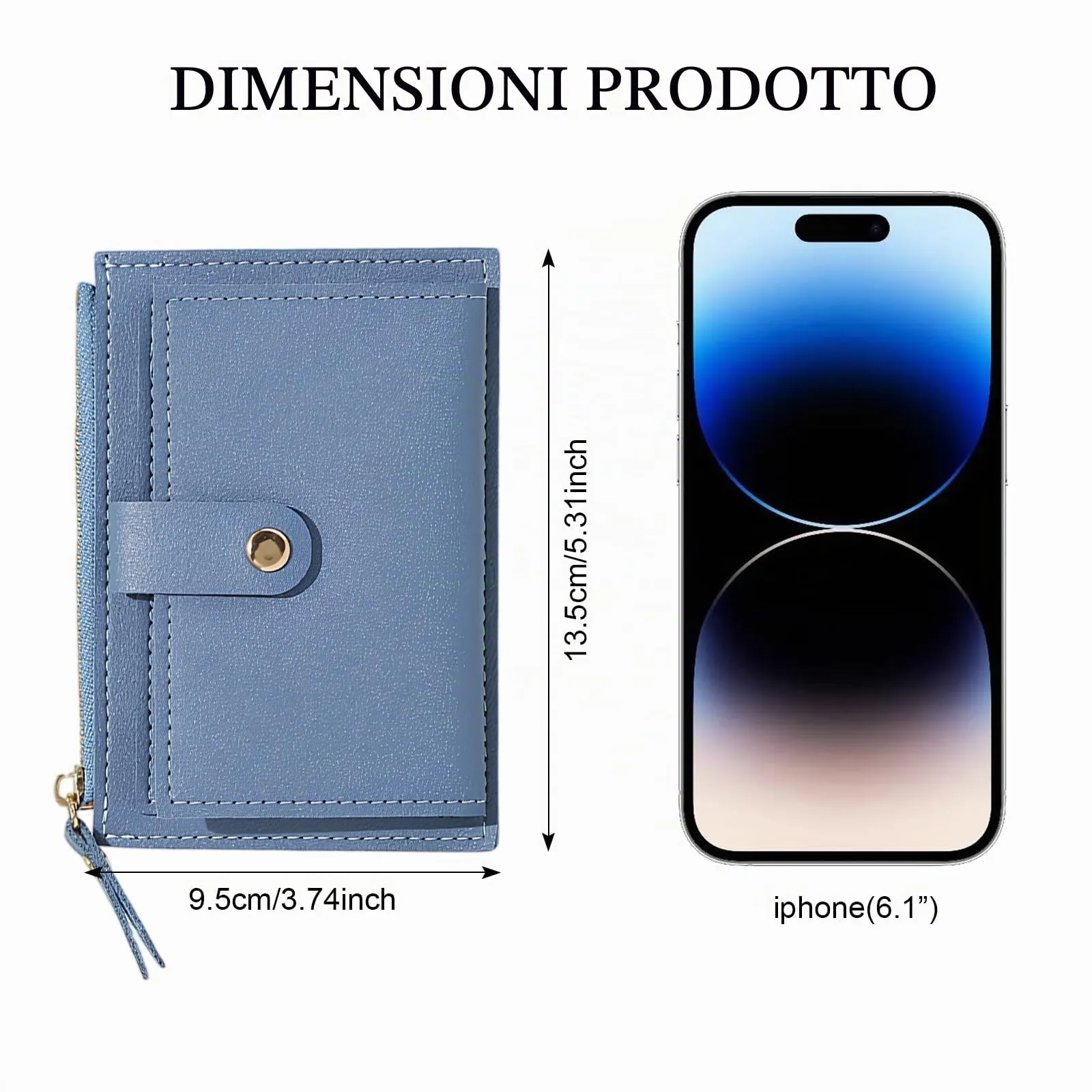 DEARBAG Portafoglio Donna Piccoli, Porta Carte di Credito in Pelle PU, Portamonete con Cerniera, Portafogli Corto Donna, con 6 Slot Schede, per Donnas Ragazza Signore, 14 * 9 * 0.5cm (Blu) - immagine 2