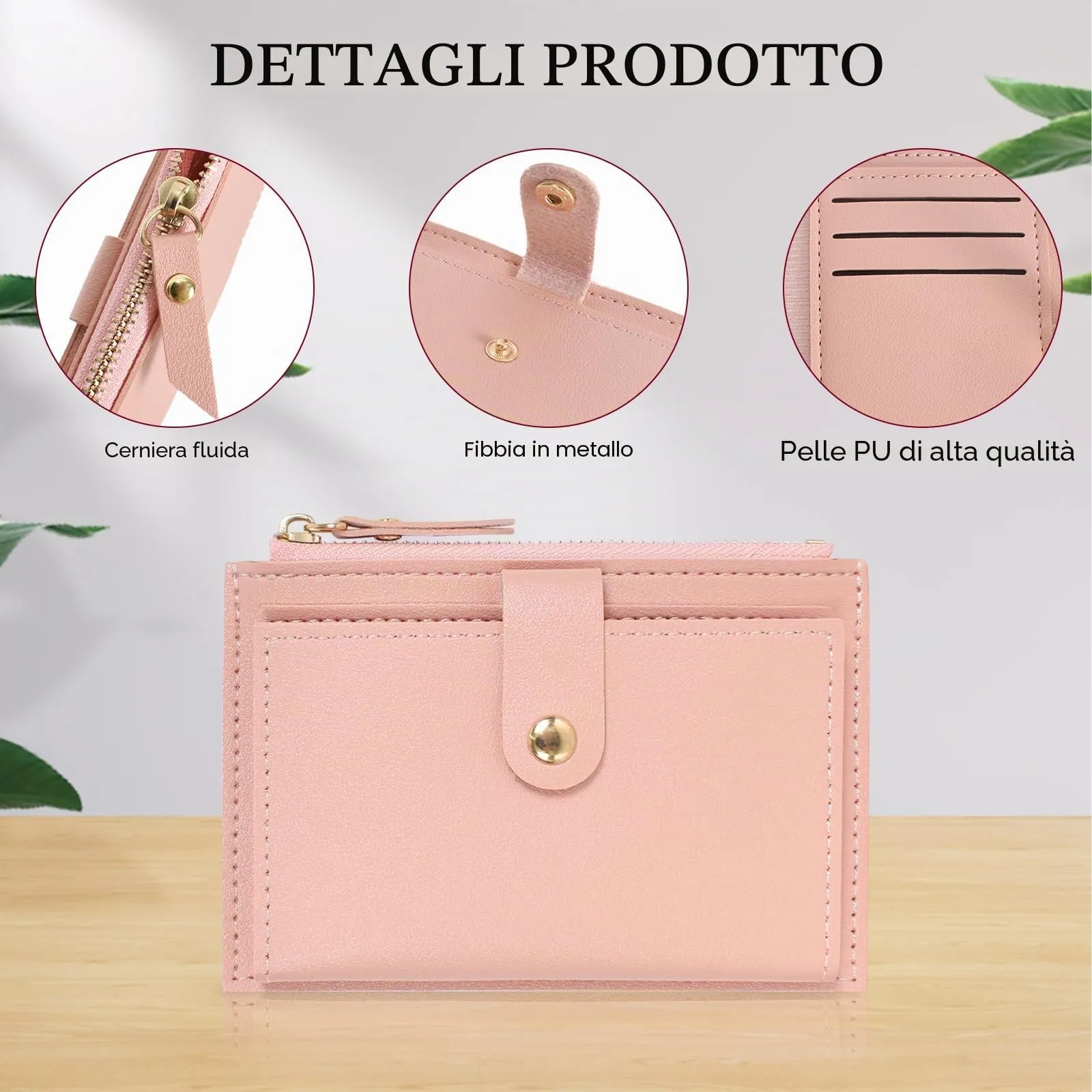 DEARBAG Portafoglio Donna Piccoli, Porta Carte di Credito in Pelle PU, Portamonete con Cerniera, Portafogli Corto Donna, con 6 Slot Schede, per Donnas Ragazza Signore, 14 * 9 * 0.5cm (Viola) - immagine 3