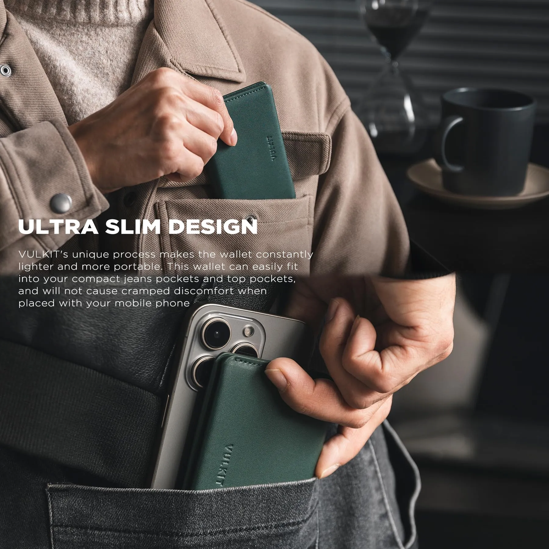 VULKIT Porta Carte di Credito Sottile e Minimalista in Pelle con Protezione RFID Tasca Frontale e Chiusura Magnetica - immagine 2