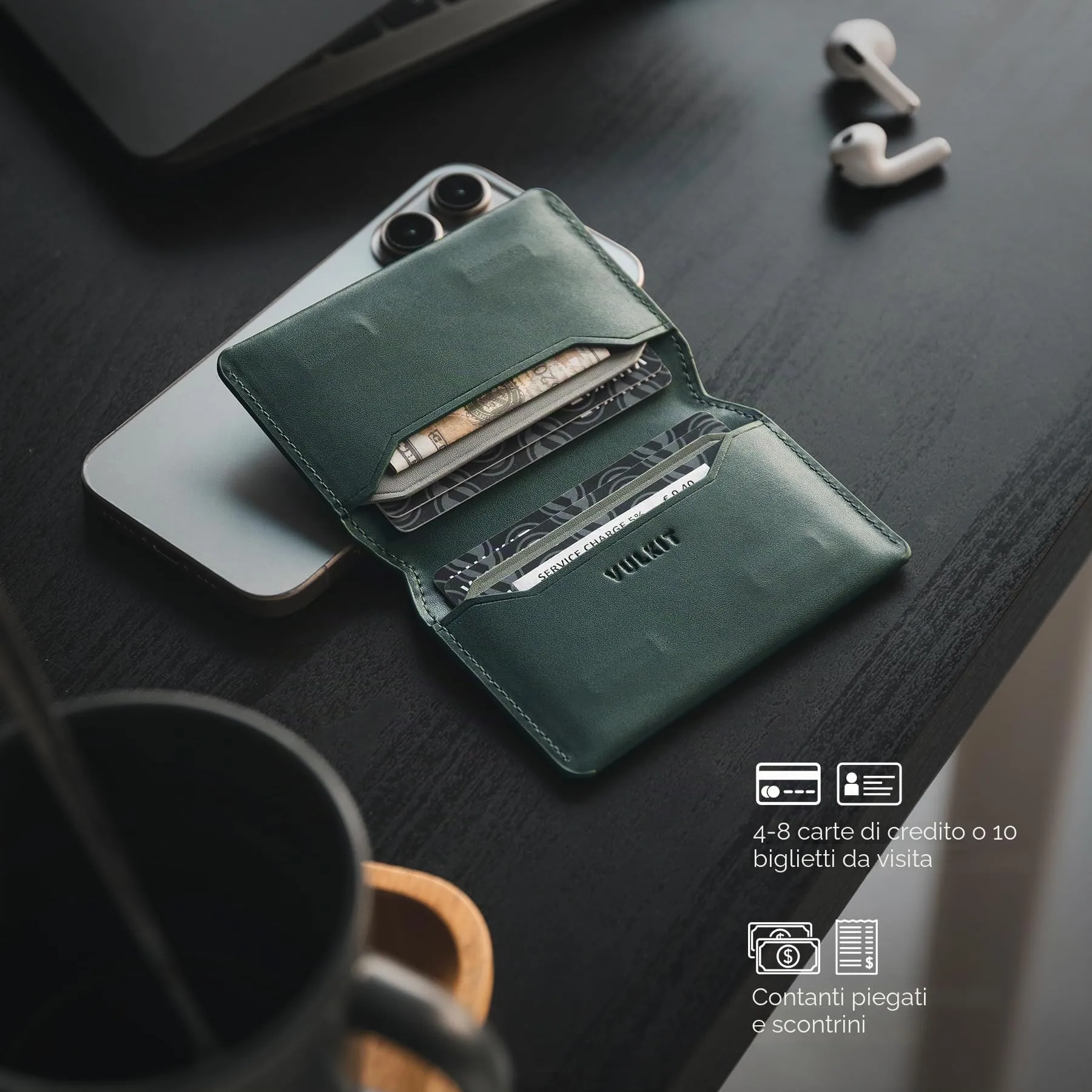 VULKIT Porta Carte di Credito Sottile e Minimalista in Pelle con Protezione RFID Tasca Frontale e Chiusura Magnetica - immagine 3