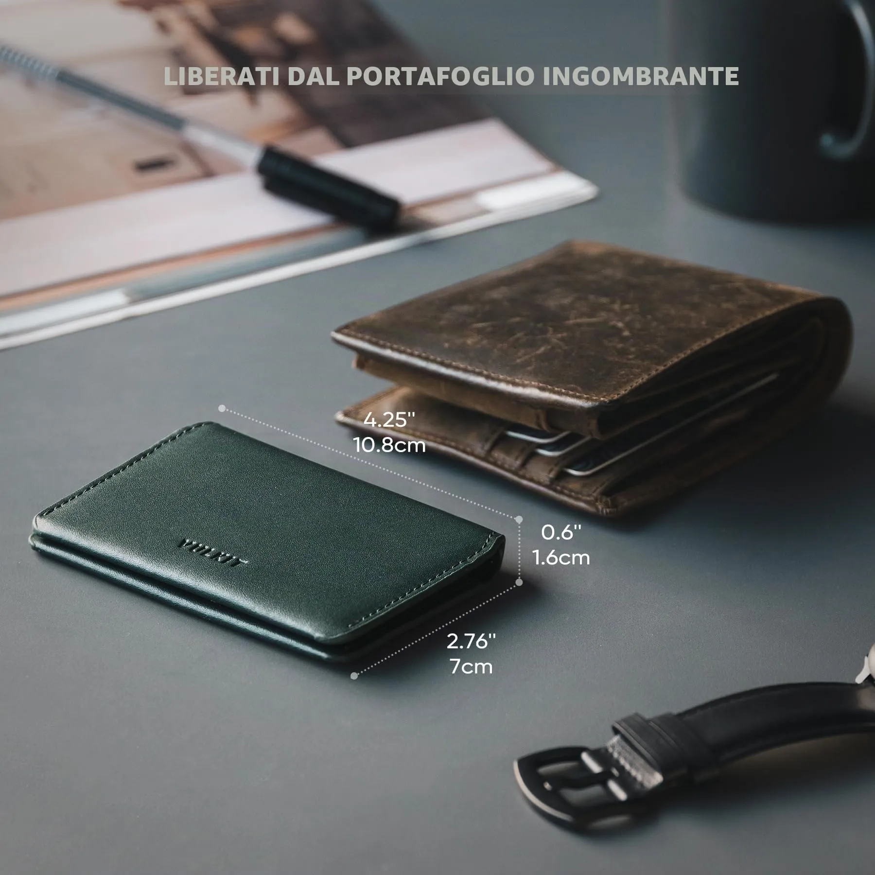VULKIT Porta Carte di Credito Sottile e Minimalista in Pelle con Protezione RFID Tasca Frontale e Chiusura Magnetica - immagine 4