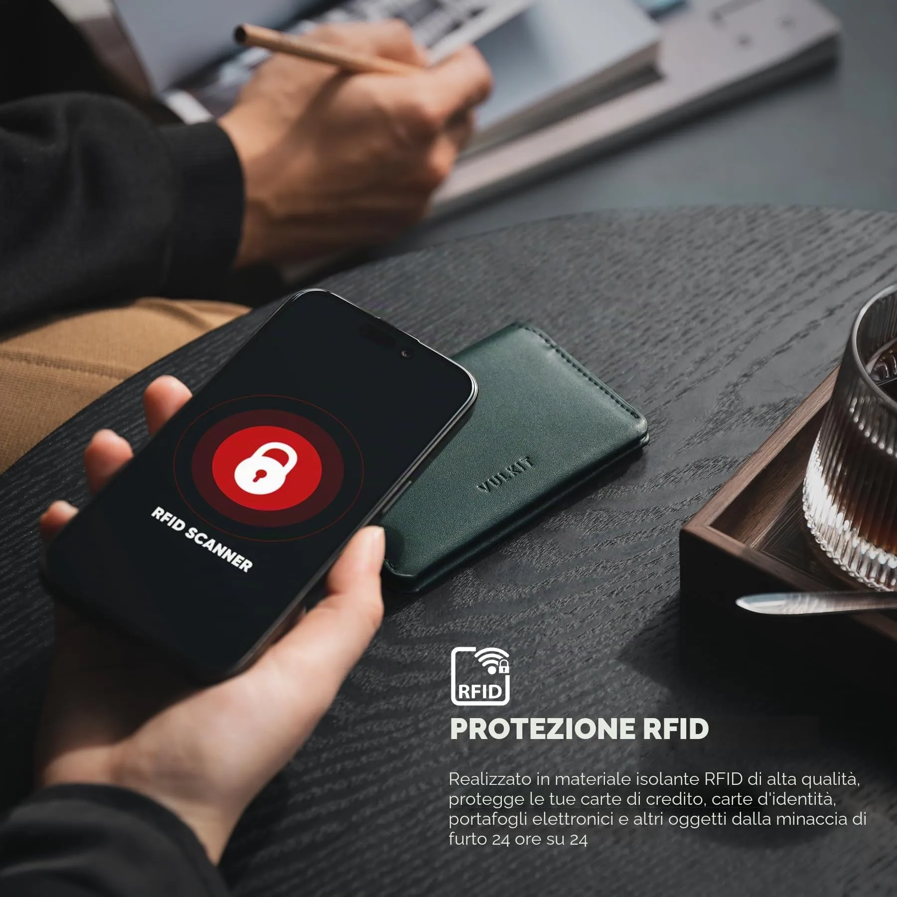 VULKIT Porta Carte di Credito Sottile e Minimalista in Pelle con Protezione RFID Tasca Frontale e Chiusura Magnetica - immagine 5