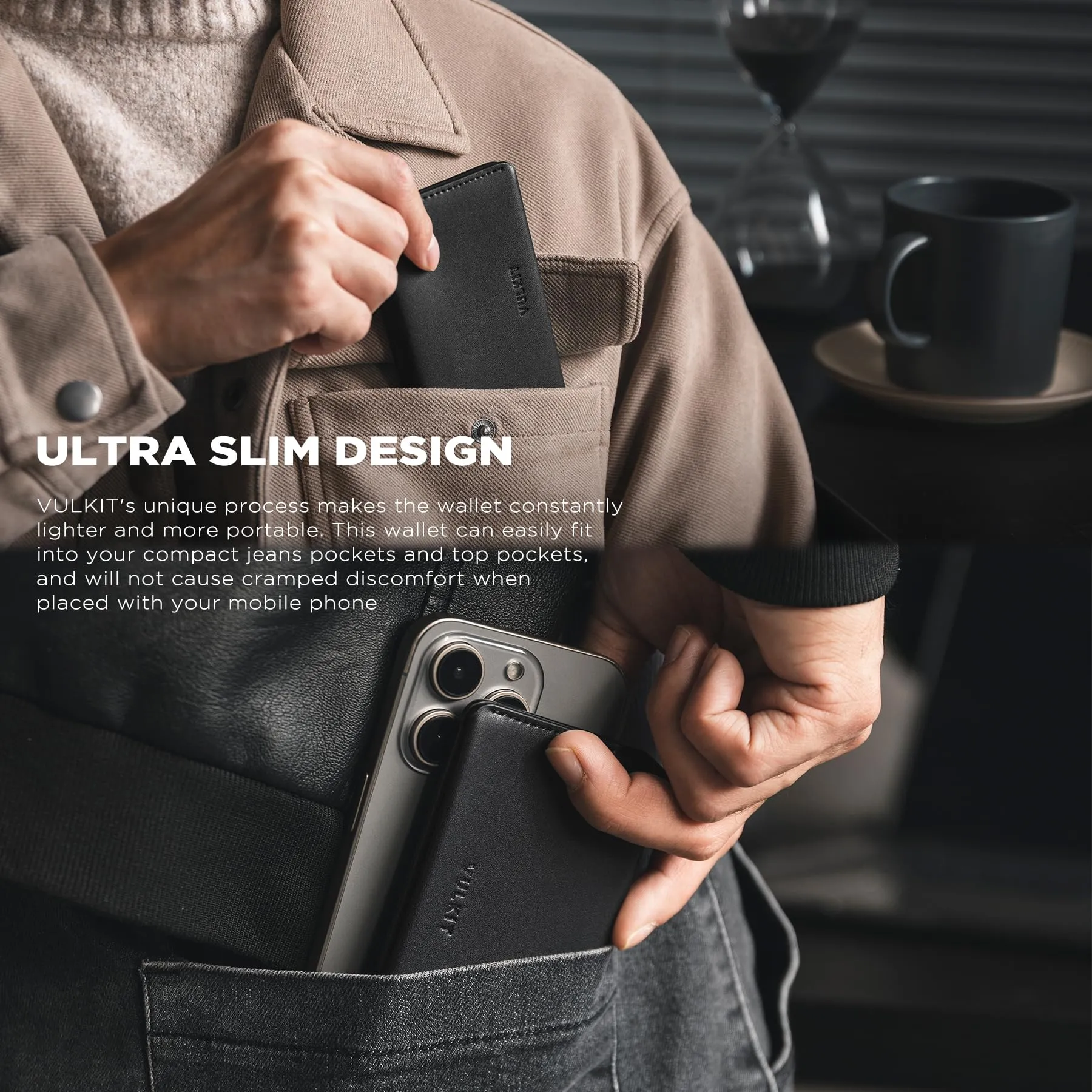 VULKIT Porta Carte di Credito Sottile e Minimalista in Pelle con Protezione RFID Tasca Frontale e Chiusura Magnetica - immagine 2