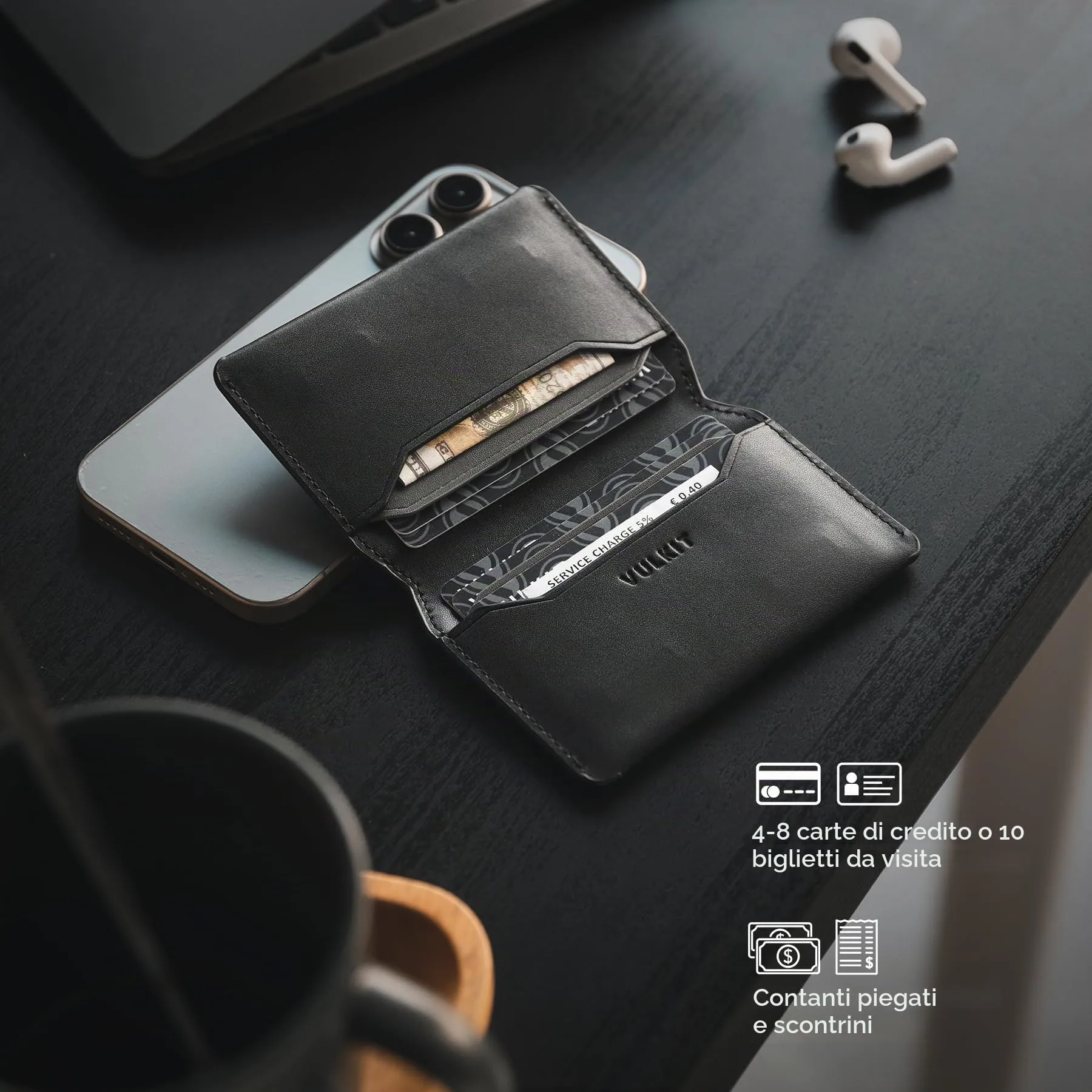 VULKIT Porta Carte di Credito Sottile e Minimalista in Pelle con Protezione RFID Tasca Frontale e Chiusura Magnetica - immagine 3