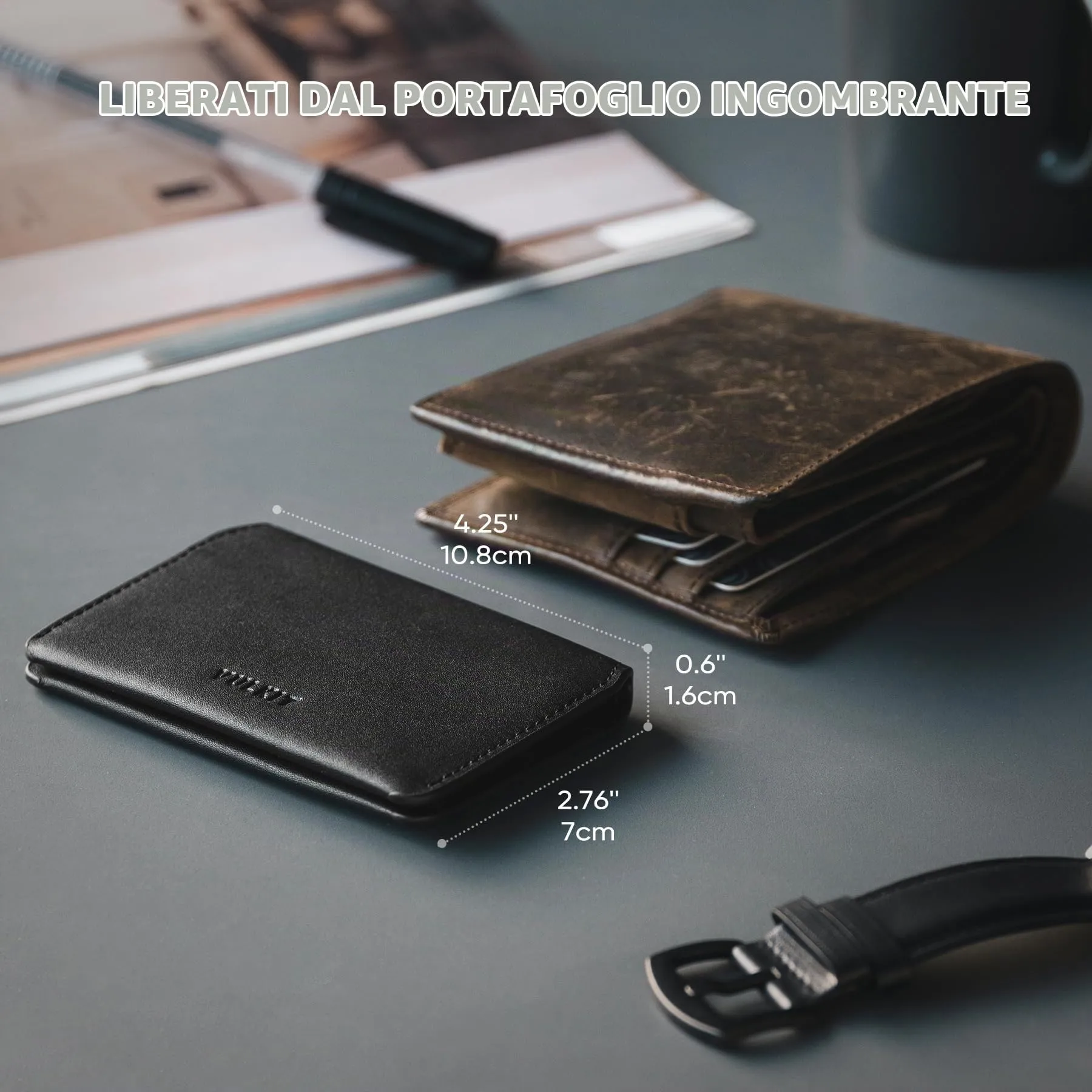 VULKIT Porta Carte di Credito Sottile e Minimalista in Pelle con Protezione RFID Tasca Frontale e Chiusura Magnetica - immagine 4