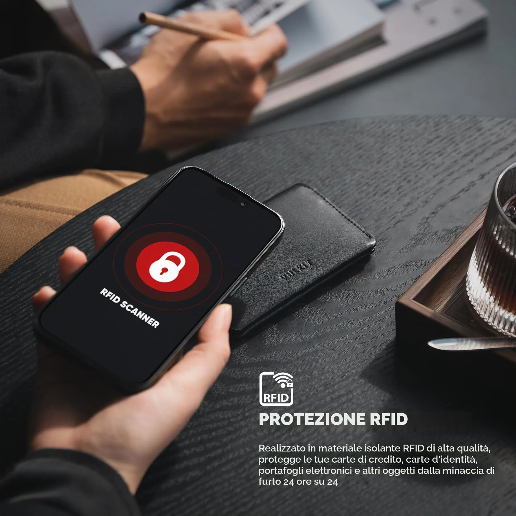 VULKIT Porta Carte di Credito Sottile e Minimalista in Pelle con Protezione RFID Tasca Frontale e Chiusura Magnetica - immagine 5
