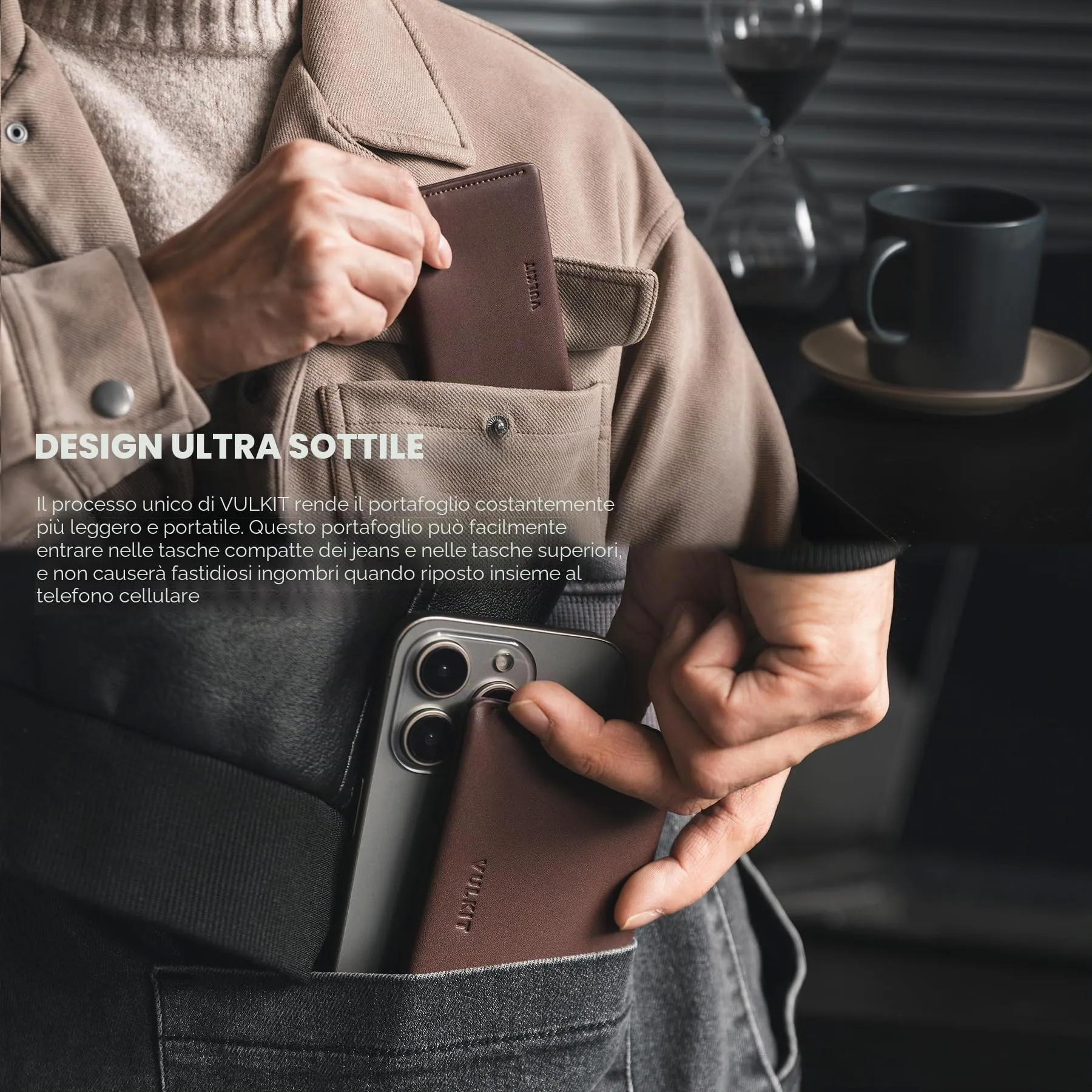 VULKIT Porta Carte di Credito Sottile e Minimalista in Pelle con Protezione RFID Tasca Frontale e Chiusura Magnetica - immagine 2