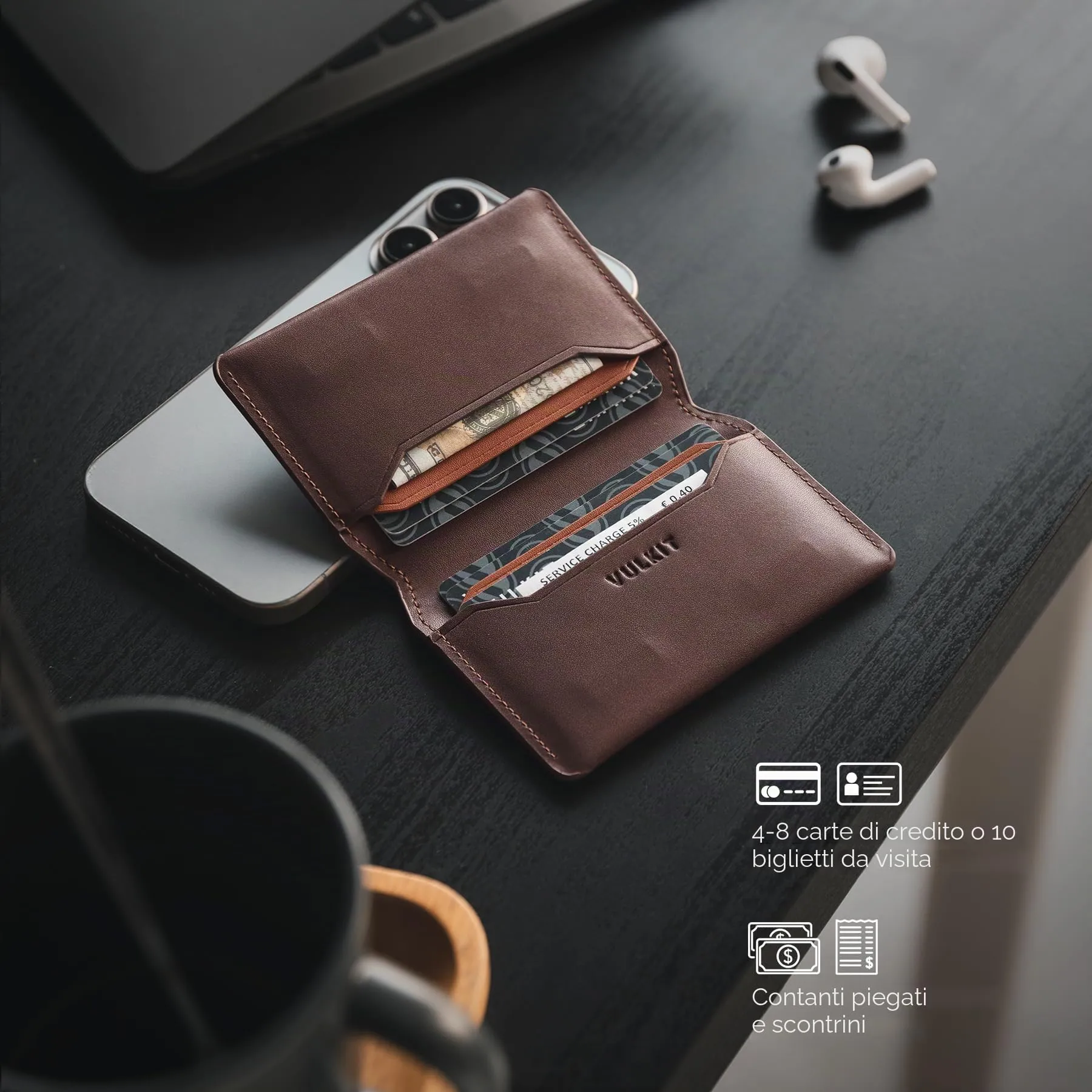 VULKIT Porta Carte di Credito Sottile e Minimalista in Pelle con Protezione RFID Tasca Frontale e Chiusura Magnetica - immagine 3
