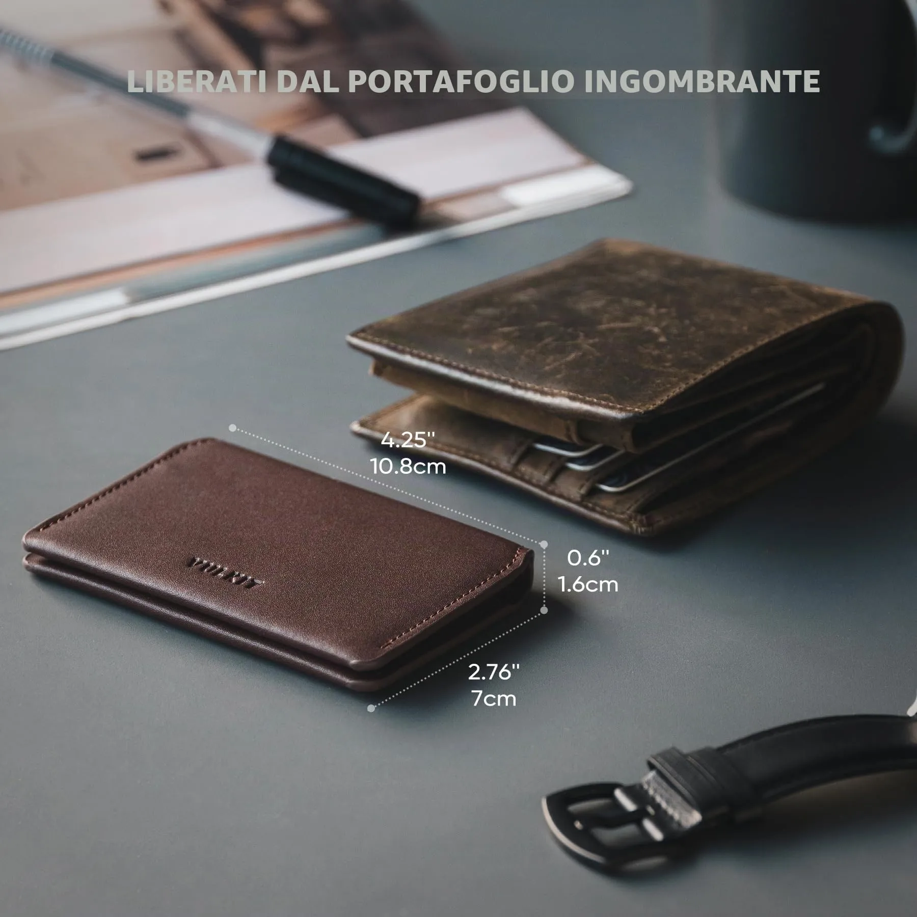 VULKIT Porta Carte di Credito Sottile e Minimalista in Pelle con Protezione RFID Tasca Frontale e Chiusura Magnetica - immagine 4