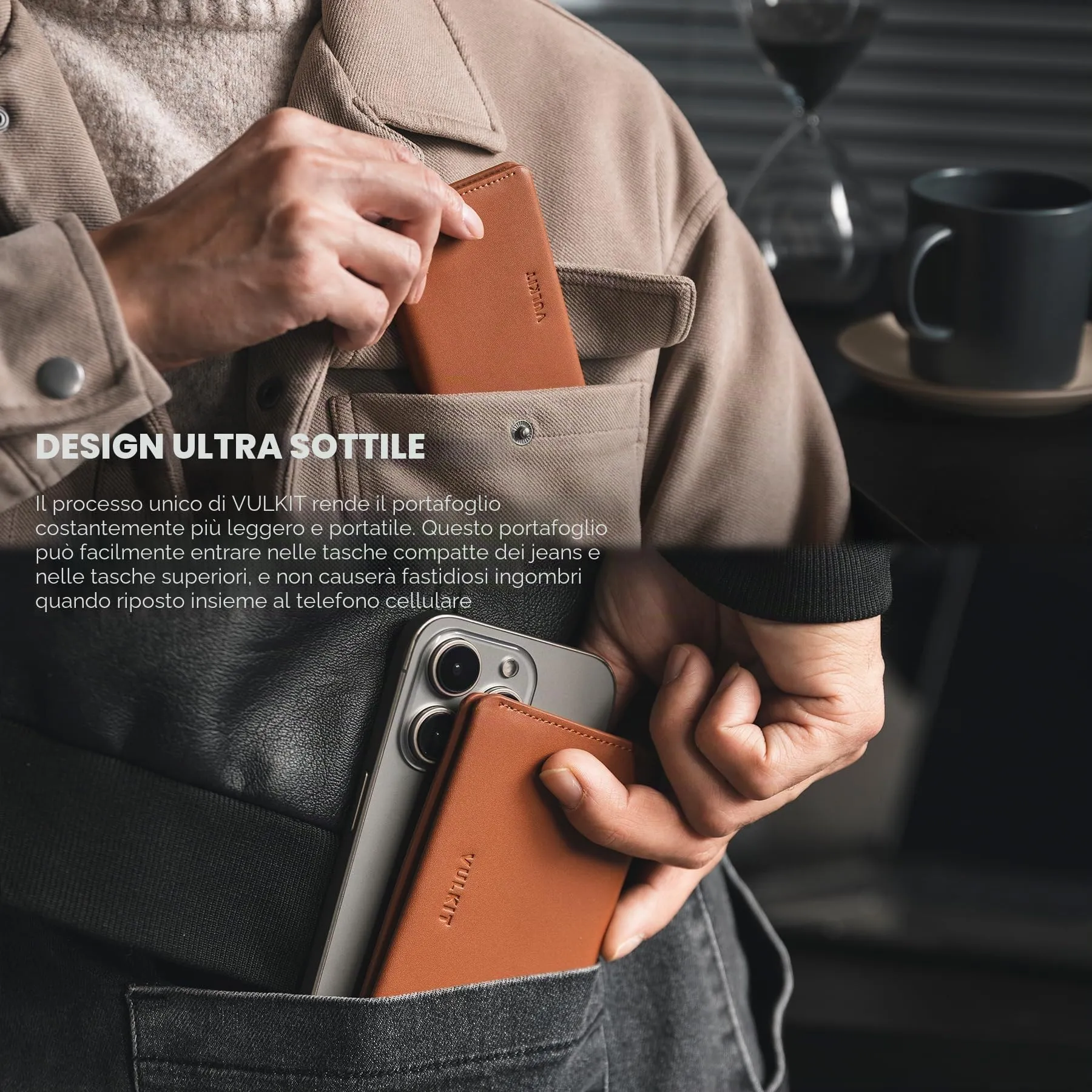 VULKIT Porta Carte di Credito Sottile e Minimalista in Pelle con Protezione RFID Tasca Frontale e Chiusura Magnetica - immagine 2