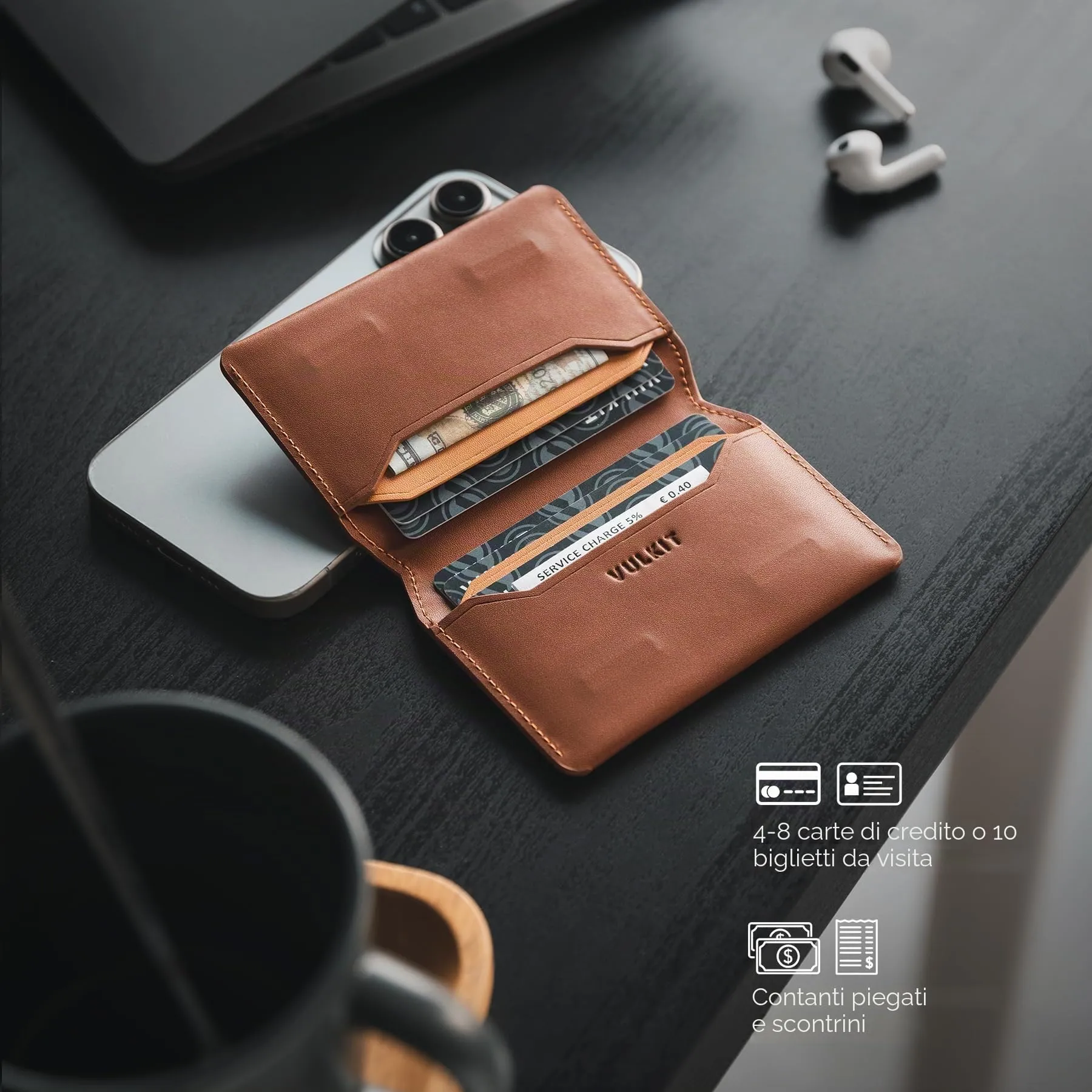 VULKIT Porta Carte di Credito Sottile e Minimalista in Pelle con Protezione RFID Tasca Frontale e Chiusura Magnetica - immagine 3