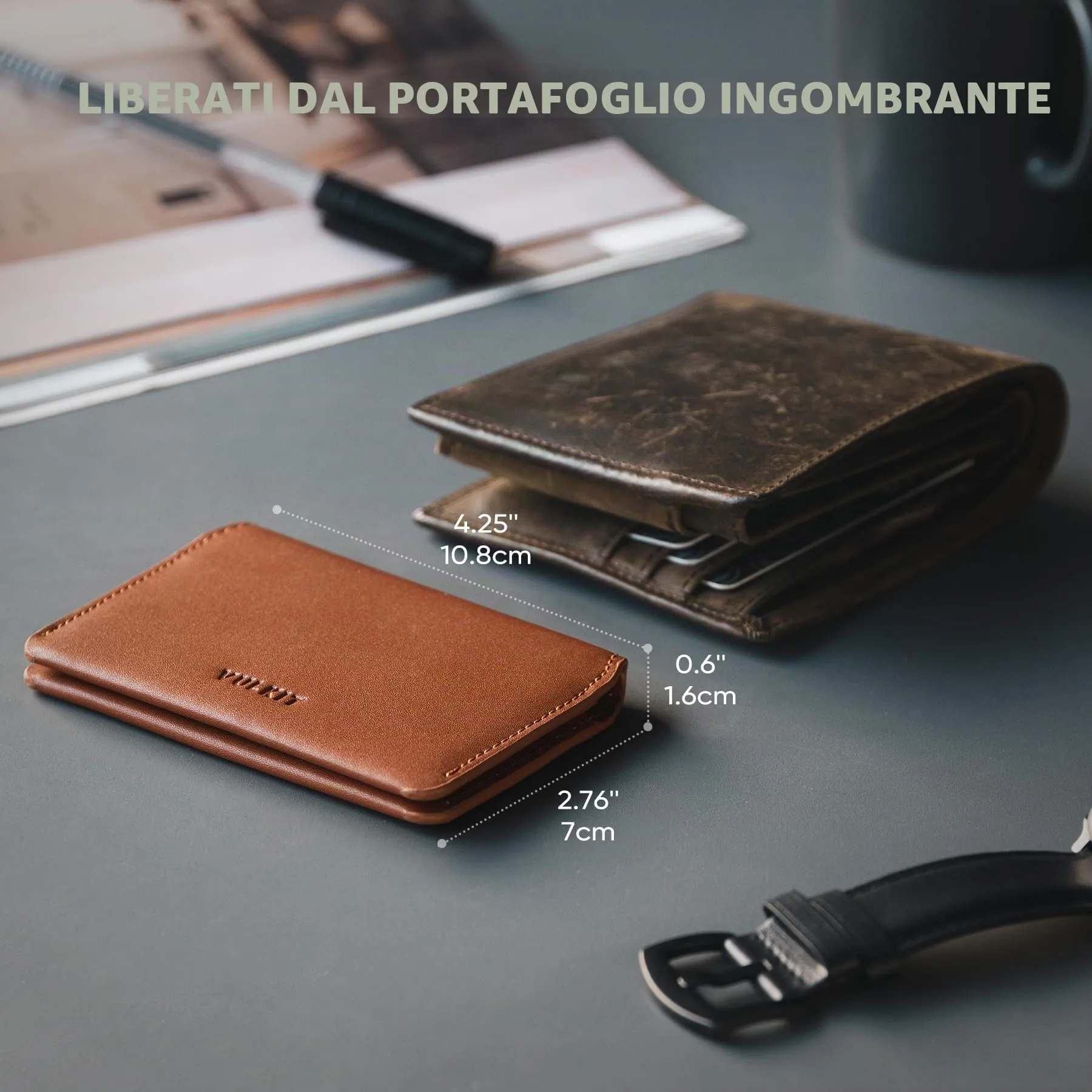 VULKIT Porta Carte di Credito Sottile e Minimalista in Pelle con Protezione RFID Tasca Frontale e Chiusura Magnetica - immagine 4