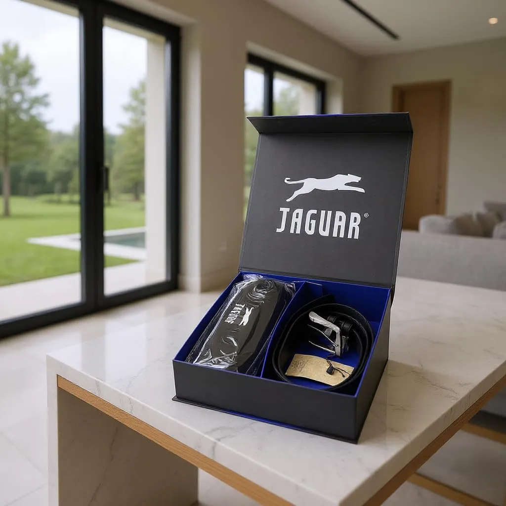 JAGUAR Set Regalo, Cintura in Pelle e Ombrello Compatto Nero con Custodia, Confezione Regalo Elegante - immagine 6