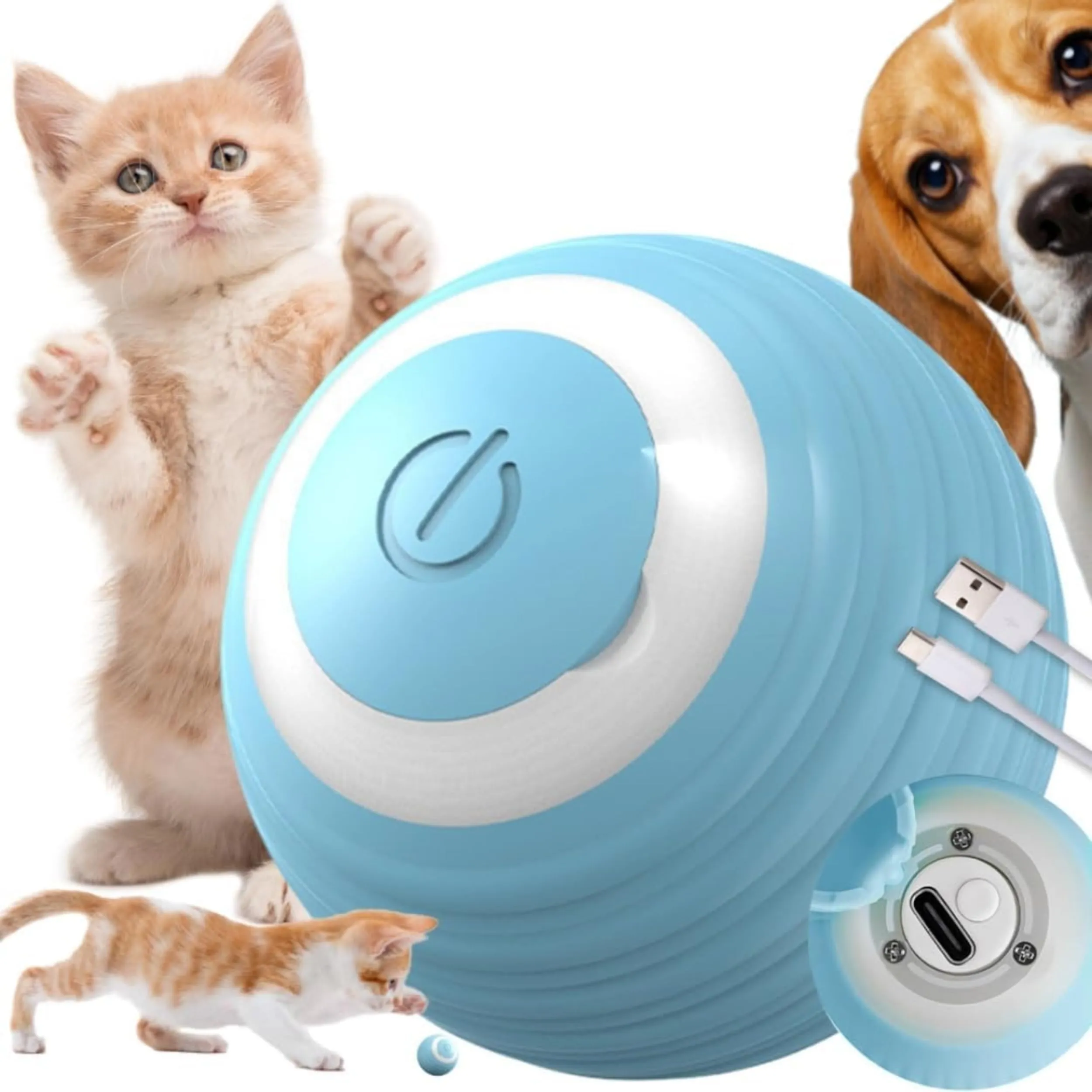 PARENCE. - Palla interattiva per gatti e cani – Ricaricabile USB – 2 Modalità Automatica & Manuale – Rotazione Intelligente – Luce LED morbida – Anti-Stress & Anti-Noia - immagine 1