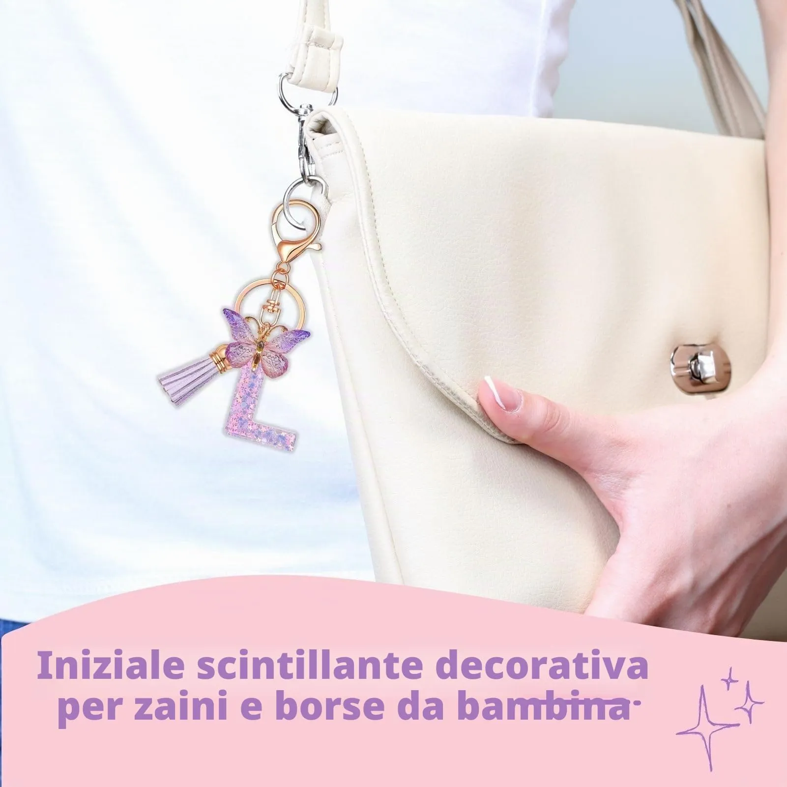 Yowfond Portachiavi ragazza con lettera e farfalla, iniziali portachiavi per donne, portachiavi personalizzato, idea regalo per ragazze e donne, Lilla-B., M - immagine 7