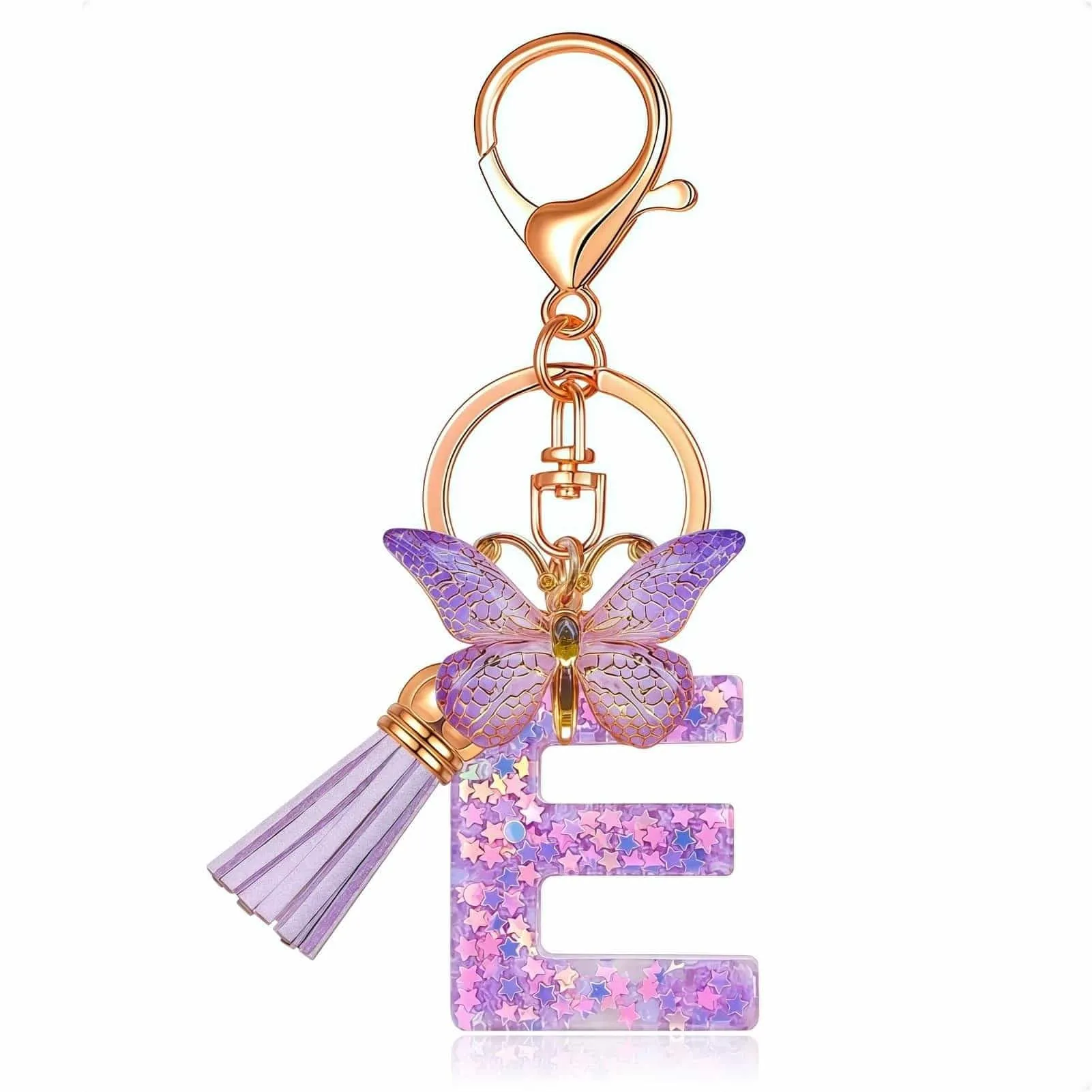 Yowfond Portachiavi per ragazze con lettera e farfalla, portachiavi con iniziali per donne, portachiavi personalizzato, idea regalo per ragazze e donne, M - immagine 1