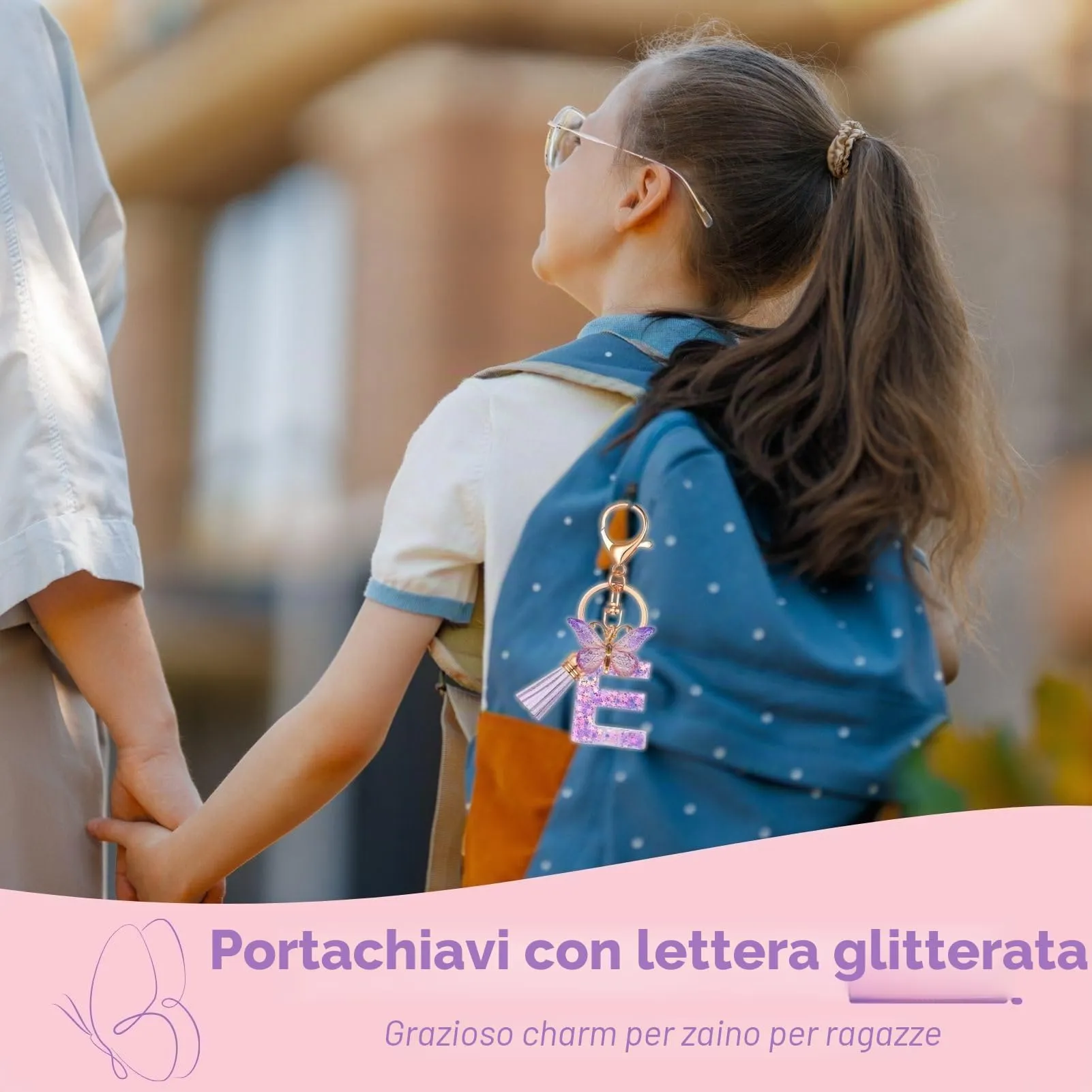 Yowfond Portachiavi per ragazze con lettera e farfalla, portachiavi con iniziali per donne, portachiavi personalizzato, idea regalo per ragazze e donne, M - immagine 5