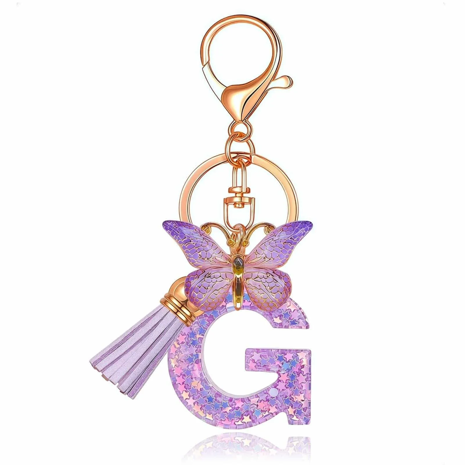 Yowfond Portachiavi ragazza con lettera e farfalla, iniziali portachiavi per donne, portachiavi personalizzato, idea regalo per ragazze e donne, Lilla-g., M - immagine 1