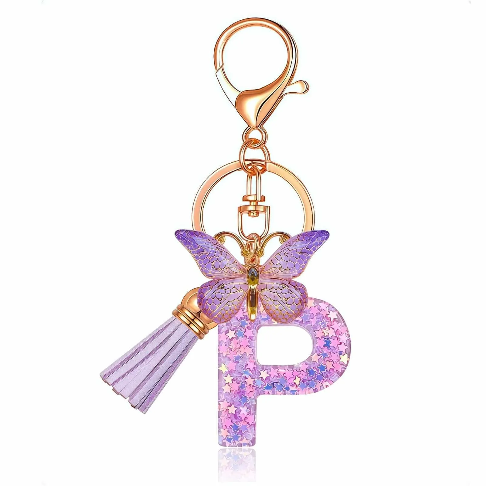 Yowfond Portachiavi ragazza con lettera e farfalla, iniziali portachiavi per donne, portachiavi personalizzato, idea regalo per ragazze e donne, M - immagine 1