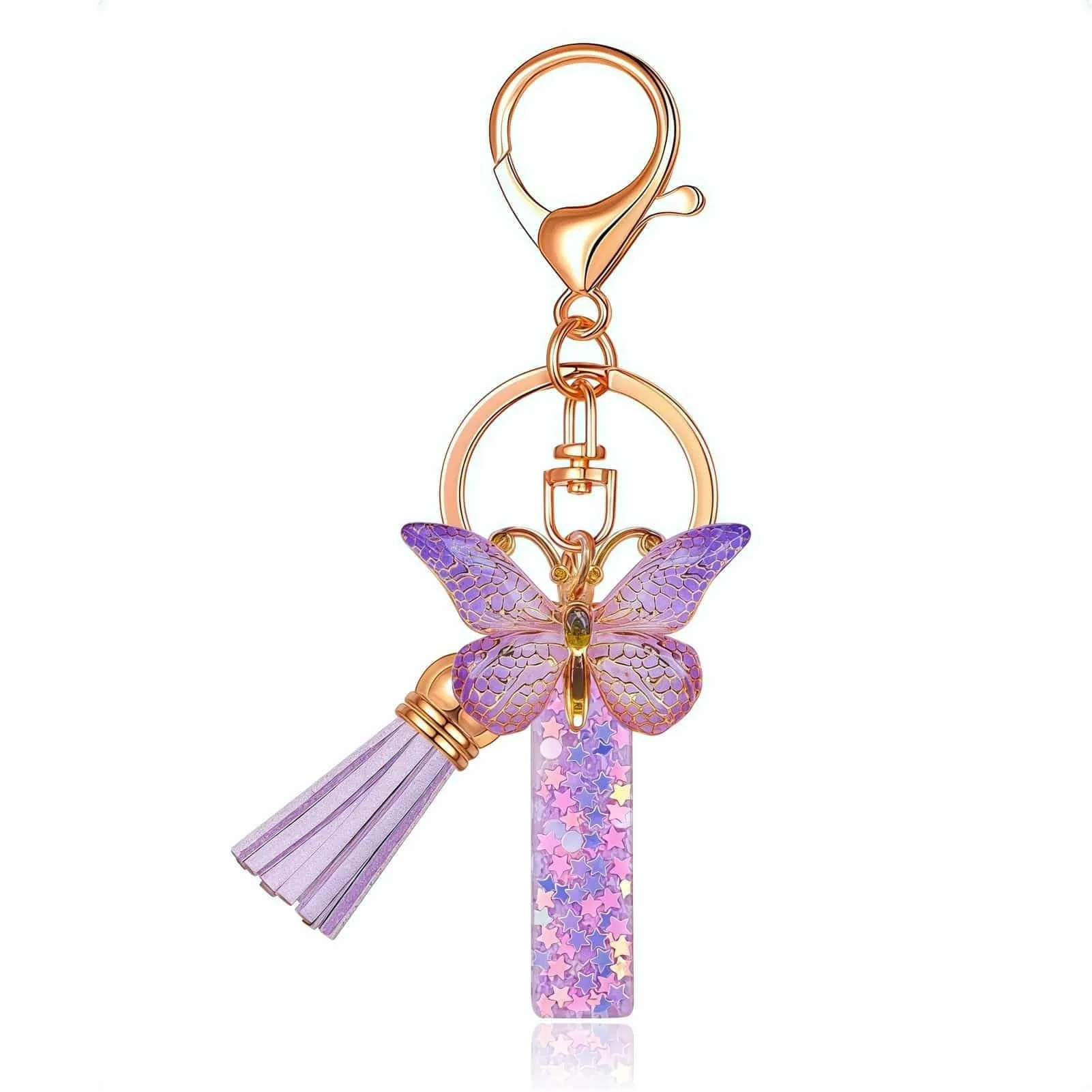 Yowfond Portachiavi ragazza con lettera e farfalla, iniziali portachiavi per donne, portachiavi personalizzato, idea regalo per ragazze e donne, Lilla i, M - immagine 1