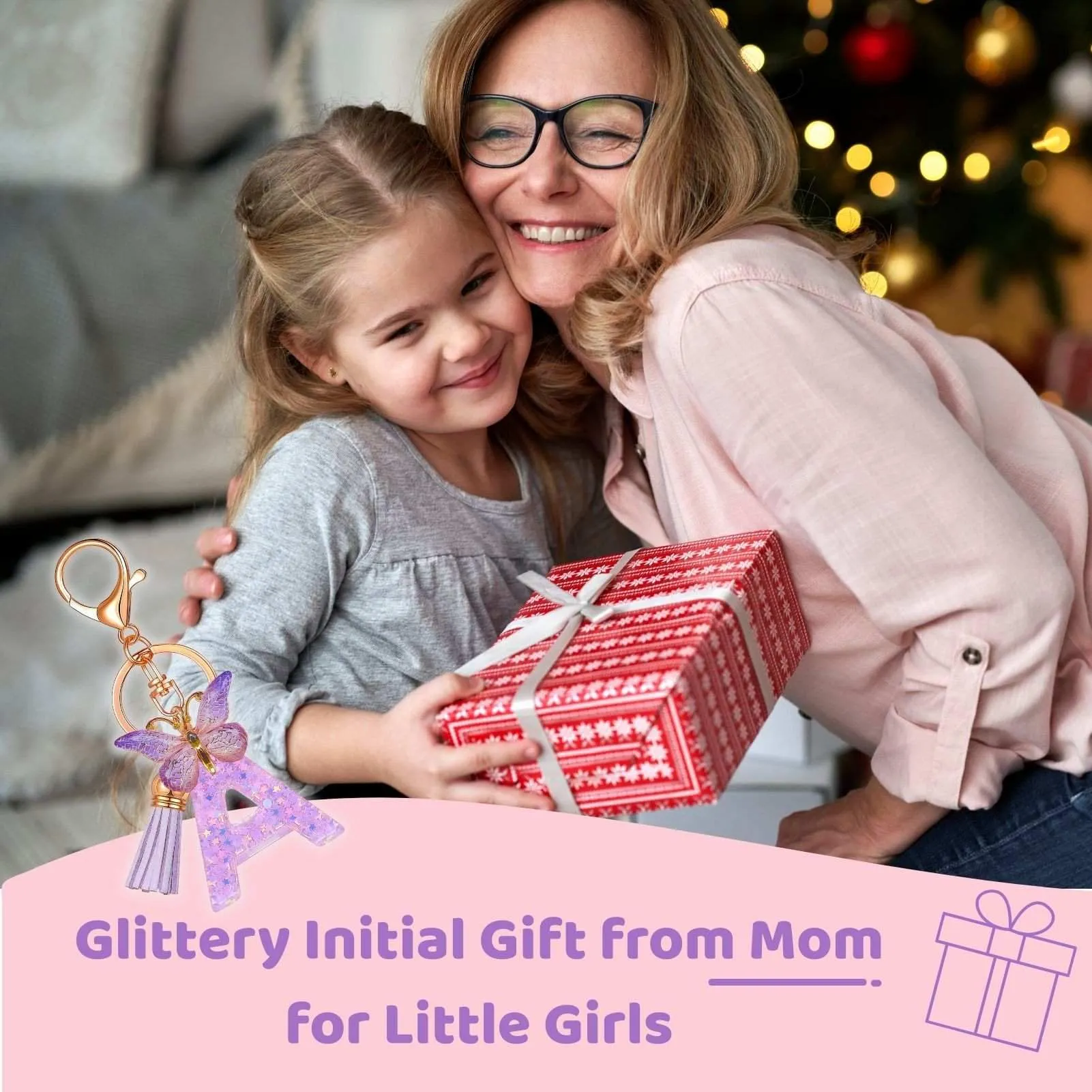 Yowfond Portachiavi per ragazze con lettera e farfalla, portachiavi con iniziali per donne, idea regalo personalizzata per ragazze e donne, Lilla-K., M - immagine 6