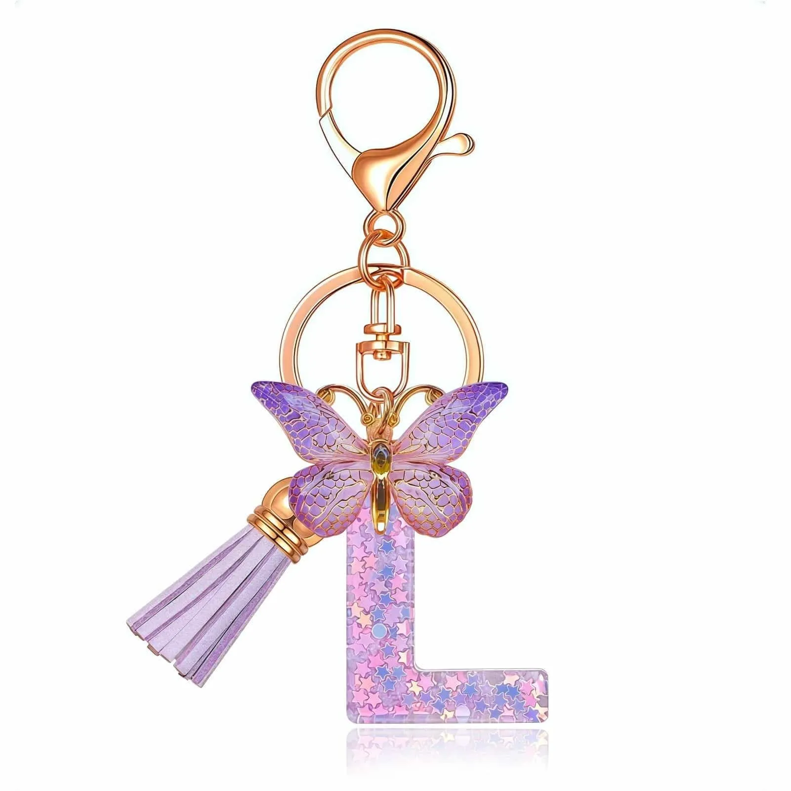 Yowfond Portachiavi ragazza con lettera e farfalla, iniziali portachiavi per donne, portachiavi personalizzato, idea regalo per ragazze e donne, Lilla-l., M - immagine 1