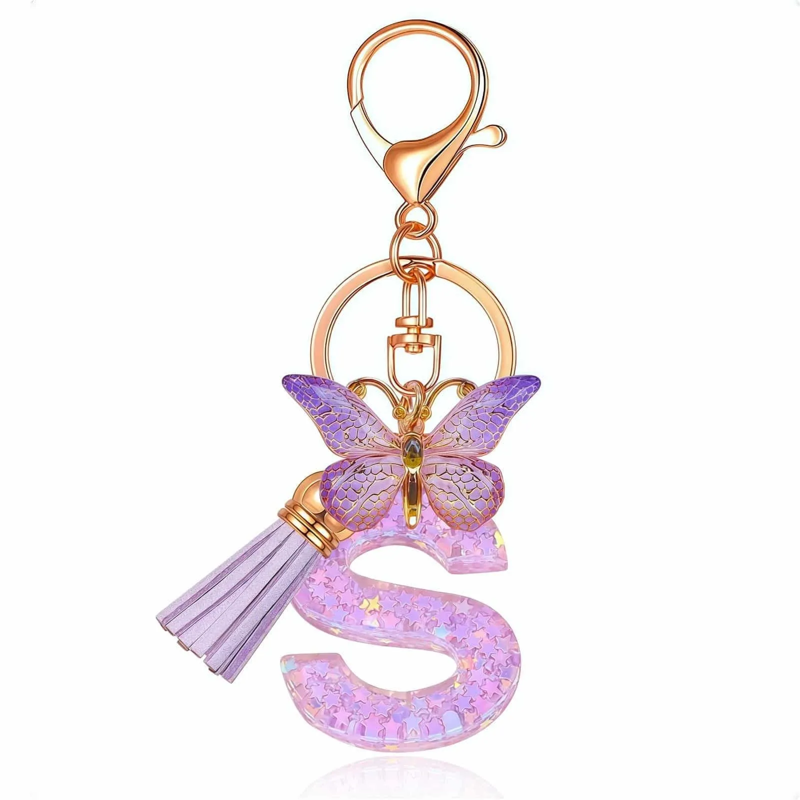 Yowfond Portachiavi ragazza con lettera e farfalla, iniziali portachiavi per donne, portachiavi personalizzato, idea regalo per ragazze e donne, M - immagine 1