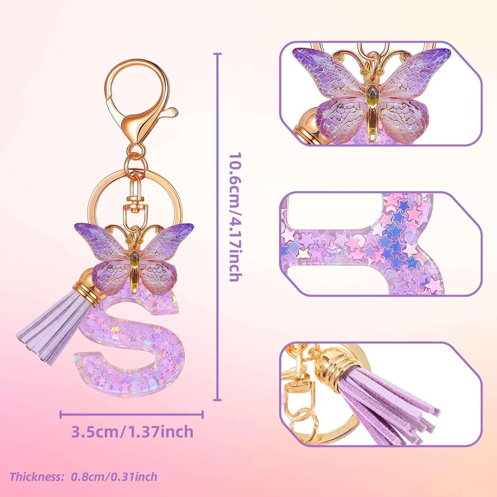 Yowfond Portachiavi ragazza con lettera e farfalla, iniziali portachiavi per donne, portachiavi personalizzato, idea regalo per ragazze e donne, M - immagine 2