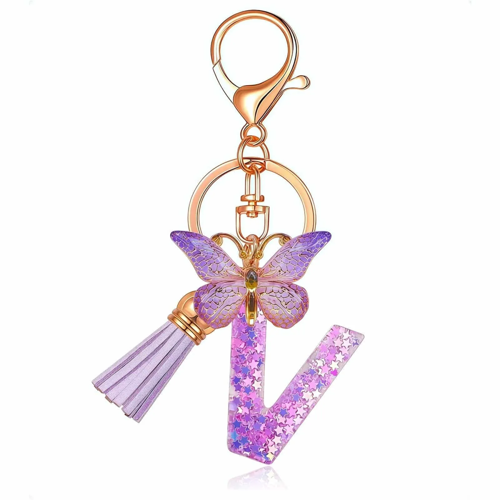 Yowfond Portachiavi ragazza con lettera e farfalla, iniziali portachiavi per donne, portachiavi personalizzato, idea regalo per ragazze e donne, M - immagine 1