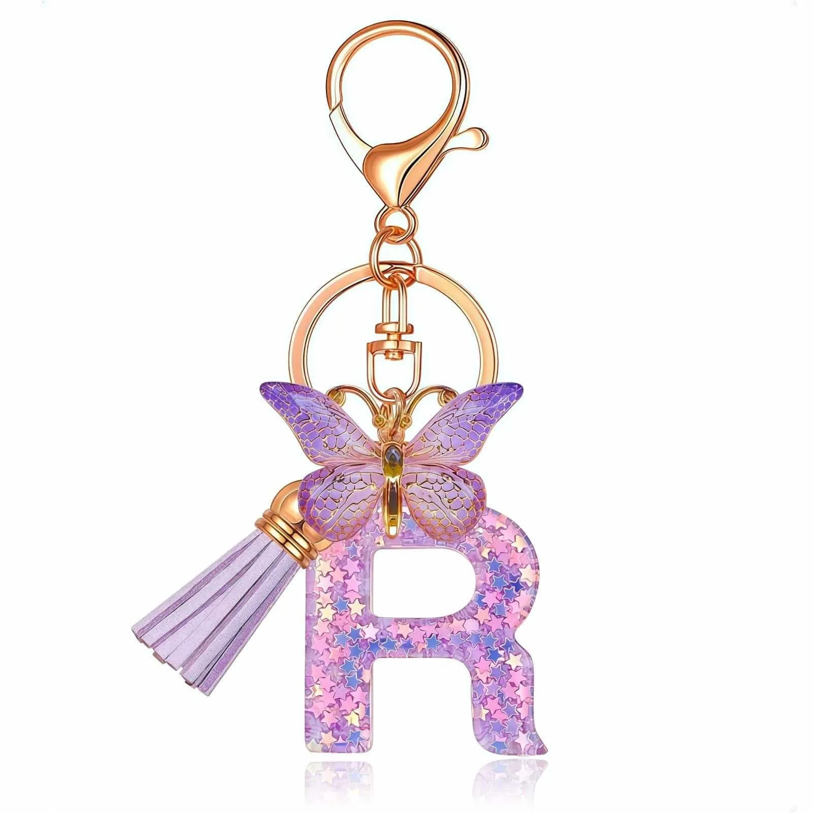 Yowfond Portachiavi ragazza con lettera e farfalla, iniziali portachiavi per donne, portachiavi personalizzato, idea regalo per ragazze e donne, M - immagine 1