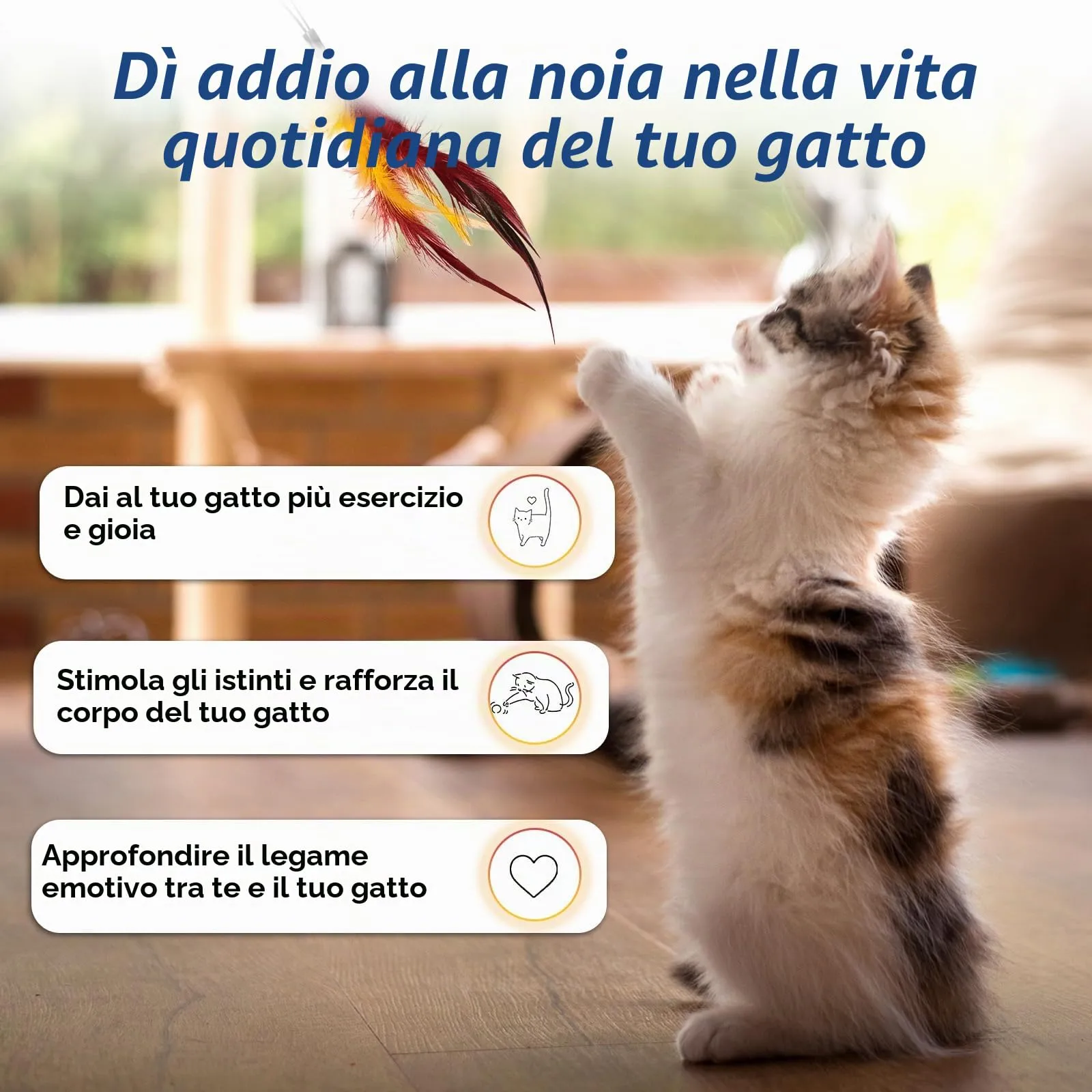 VINATO Canna da Pesca per Gatti con Asta Telescopica, Giocattolo Interattivo con 4 Testine (Uccellino con Campanello, Topo, Piume), Giochi per Gatti da Interno per Stimolare l'Istinto di Caccia - immagine 6