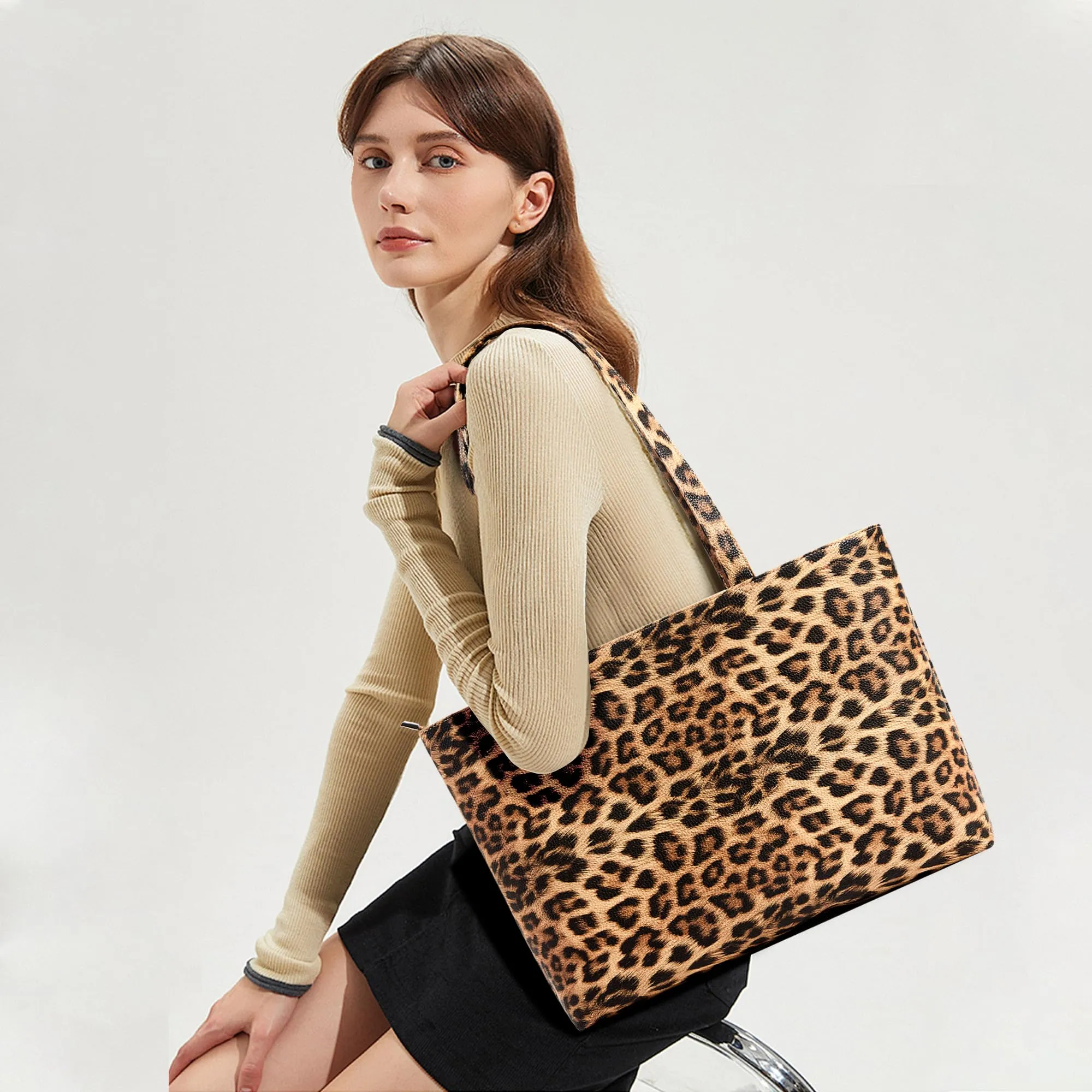 KALIDI Borsa modello "Tote bag" da donna, grande borsa a tracolla con cerniera impermeabile in PU per le donne, borsa da lavoro, scuola, viaggio, uso quotidiano, 43 x 27 x 8.4 cm - immagine 2
