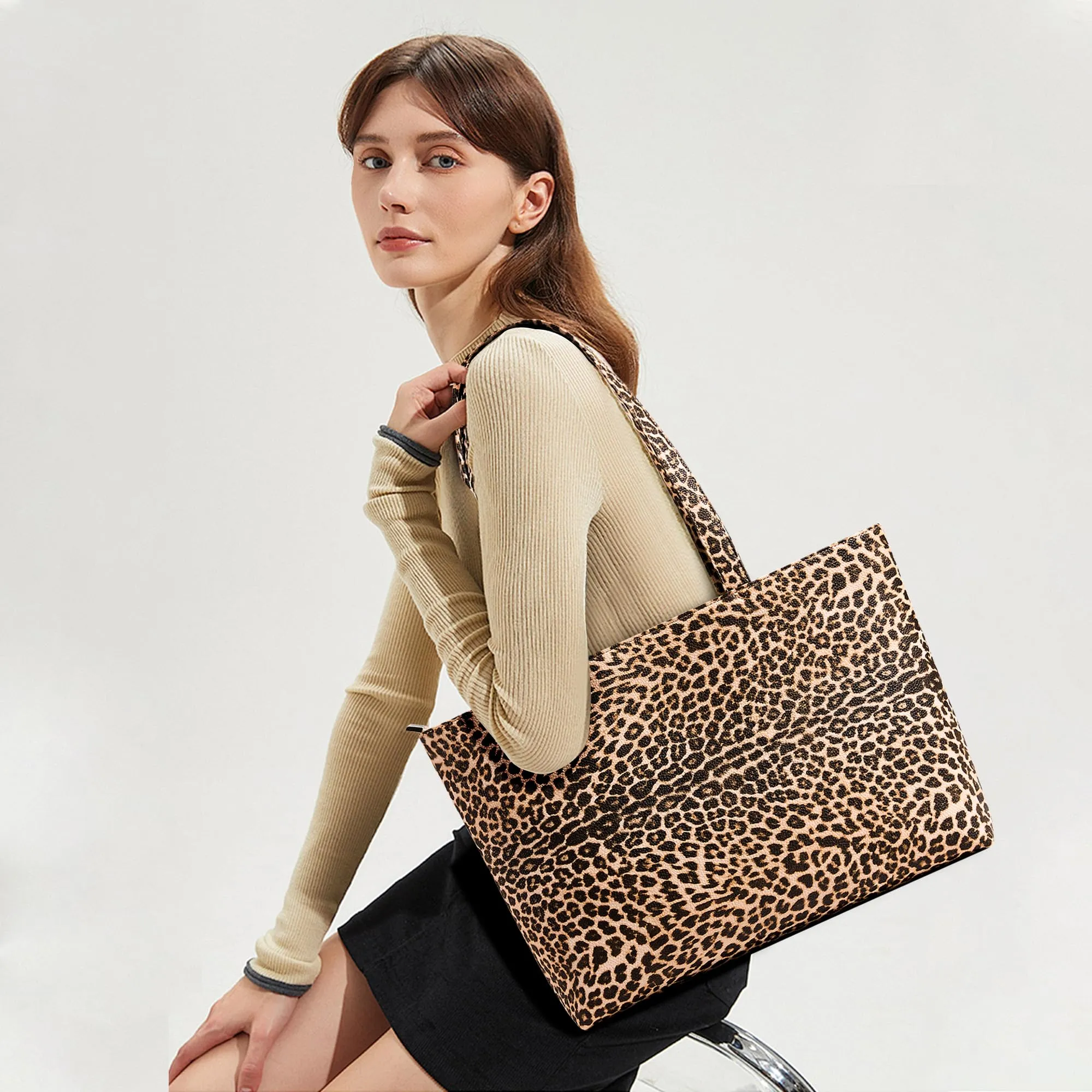 KALIDI Borsa modello "Tote bag" da donna, grande borsa a tracolla con cerniera impermeabile in PU per le donne, borsa da lavoro, scuola, viaggio, uso quotidiano, 43 x 27 x 8.4 cm - immagine 2