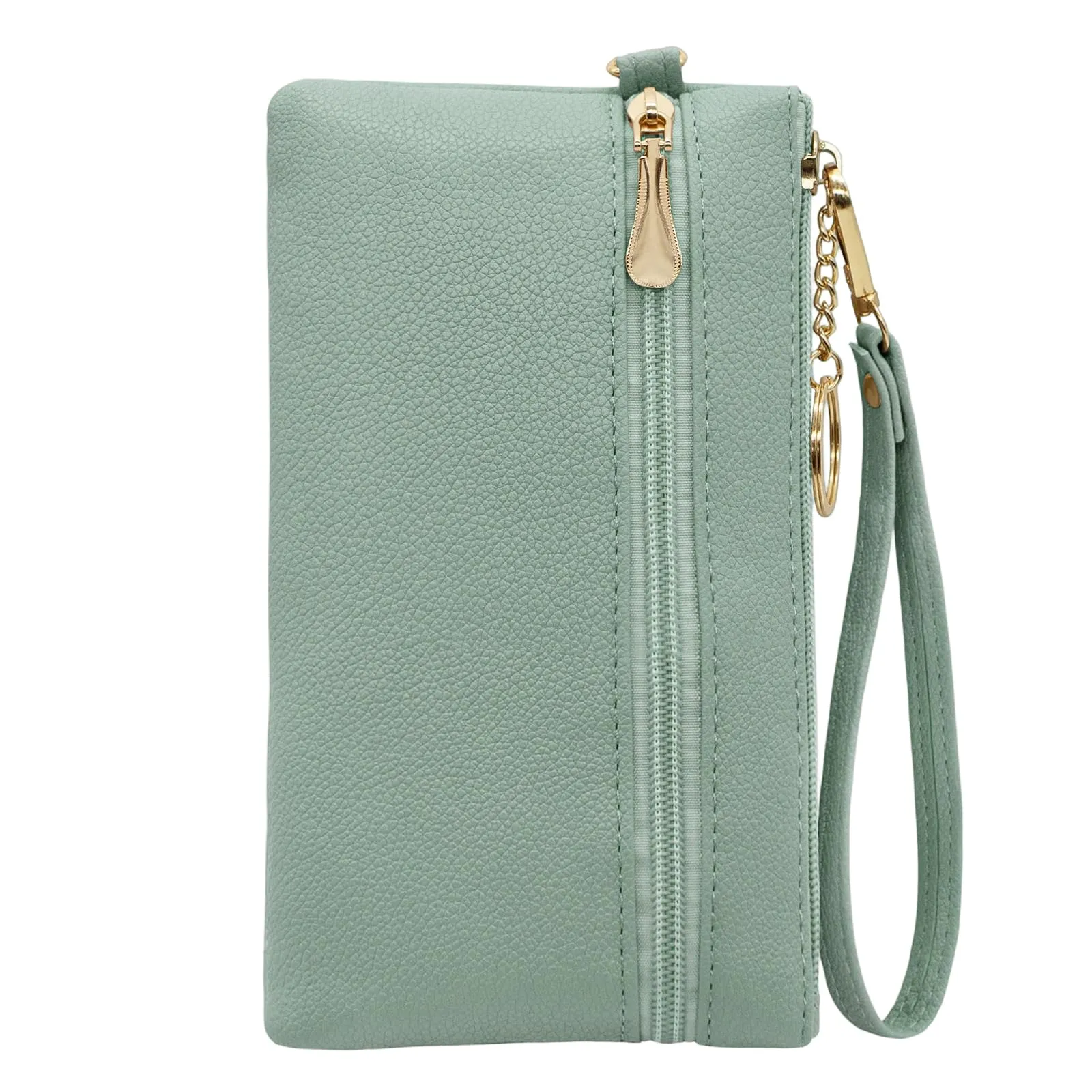 LJCZKA Portafoglio da Polso Pelle Donna Pochette da Polso Zip Grande Capacità Frizione Cellulare Porta Carte con Cinturino da Polso, Portachiavi (Verde) - immagine 1