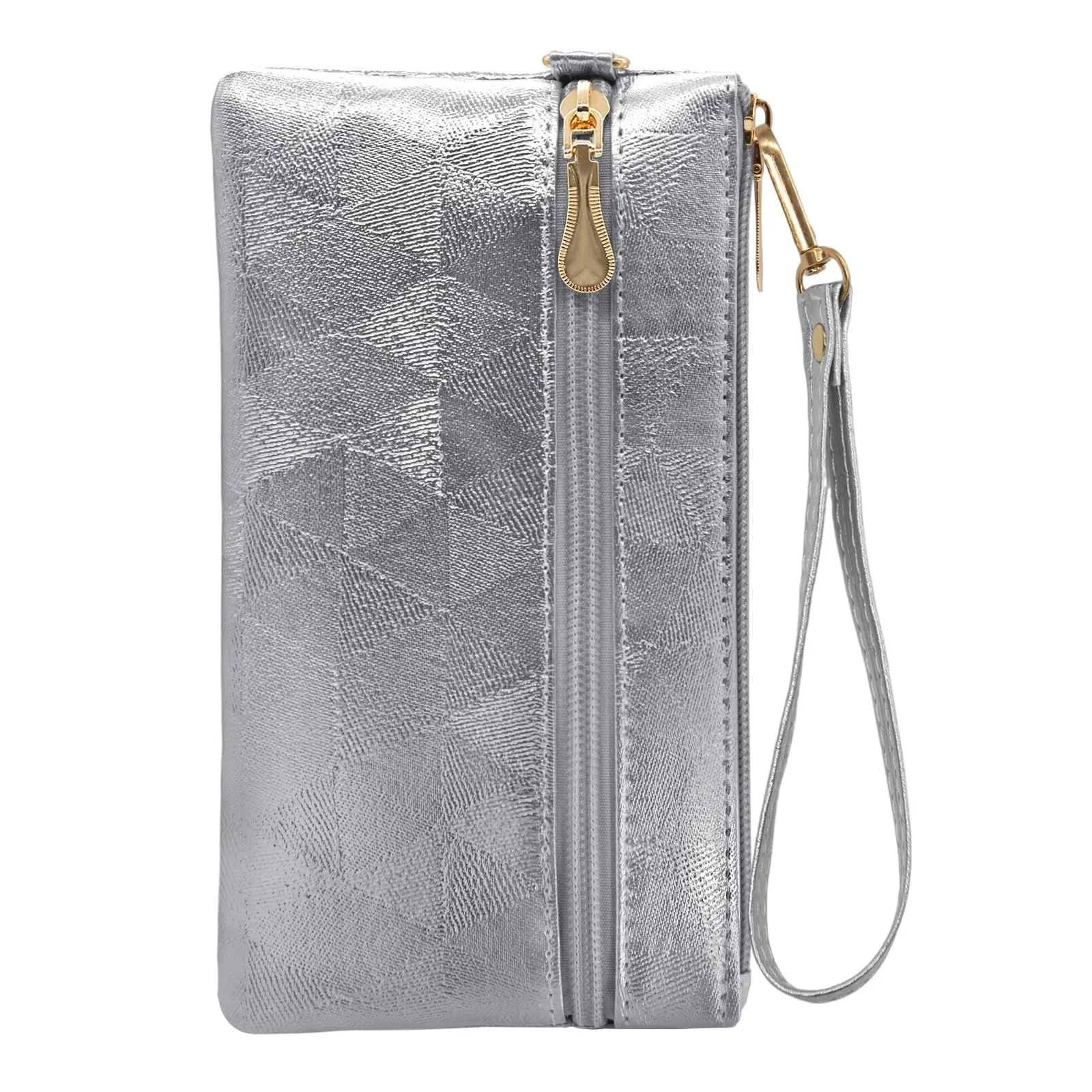 LJCZKA Portafoglio da Polso Pelle Donna Pochette da Polso Zip Grande Capacità Frizione Cellulare Porta Carte con Cinturino da Polso, Portachiavi (Argento-2) - immagine 1