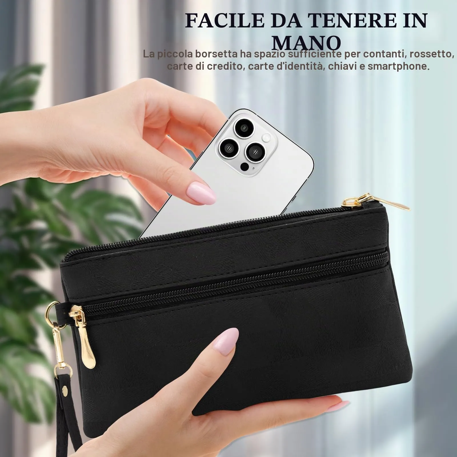 LJCZKA Portafoglio da Polso Pelle Donna Pochette da Polso Zip Grande Capacità Frizione Cellulare Porta Carte con Cinturino da Polso, Portachiavi (Argento-2) - immagine 6