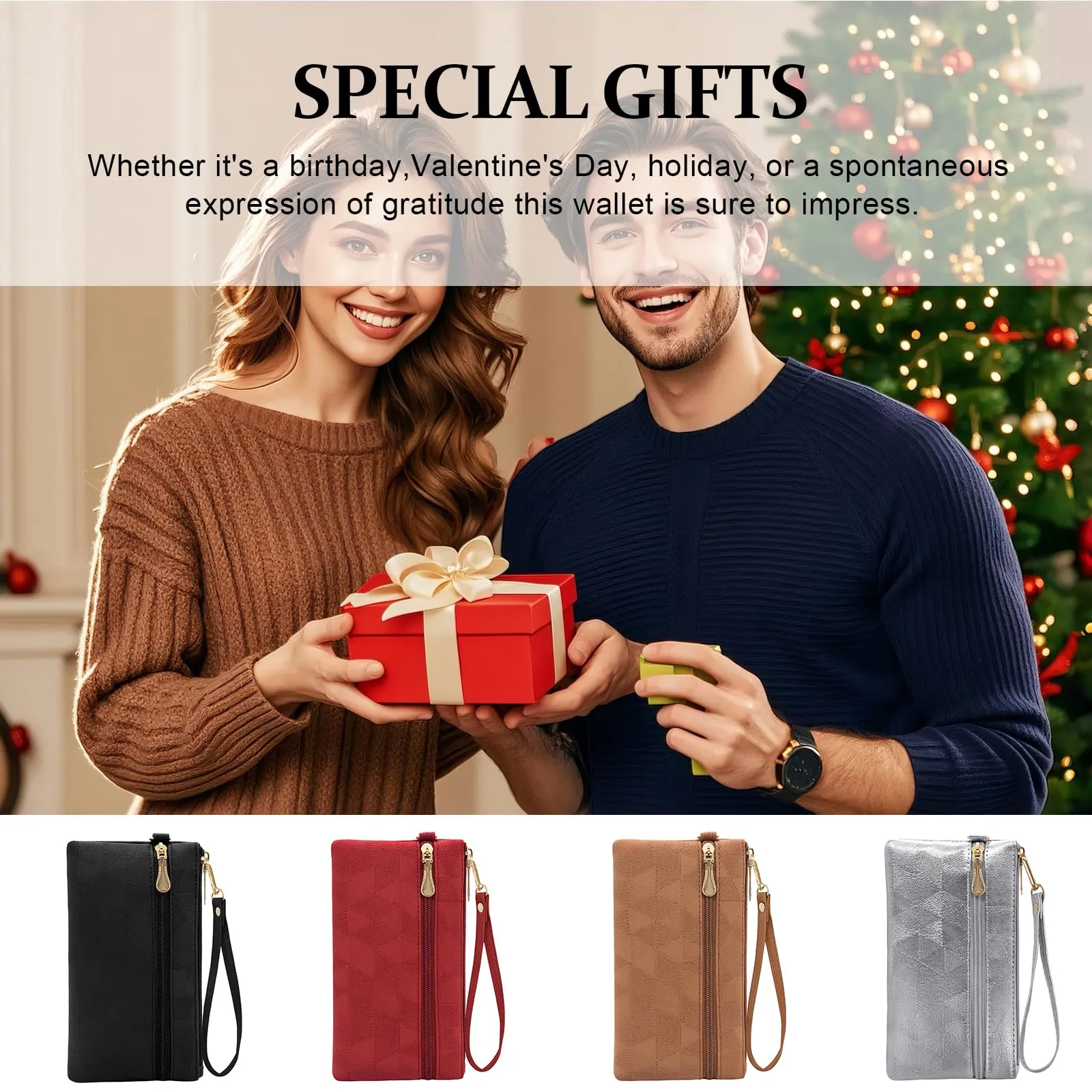LJCZKA Portafoglio da Polso Pelle Donna Pochette da Polso Zip Grande Capacità Frizione Cellulare Porta Carte con Cinturino da Polso, Portachiavi (Rosso-2) - immagine 7
