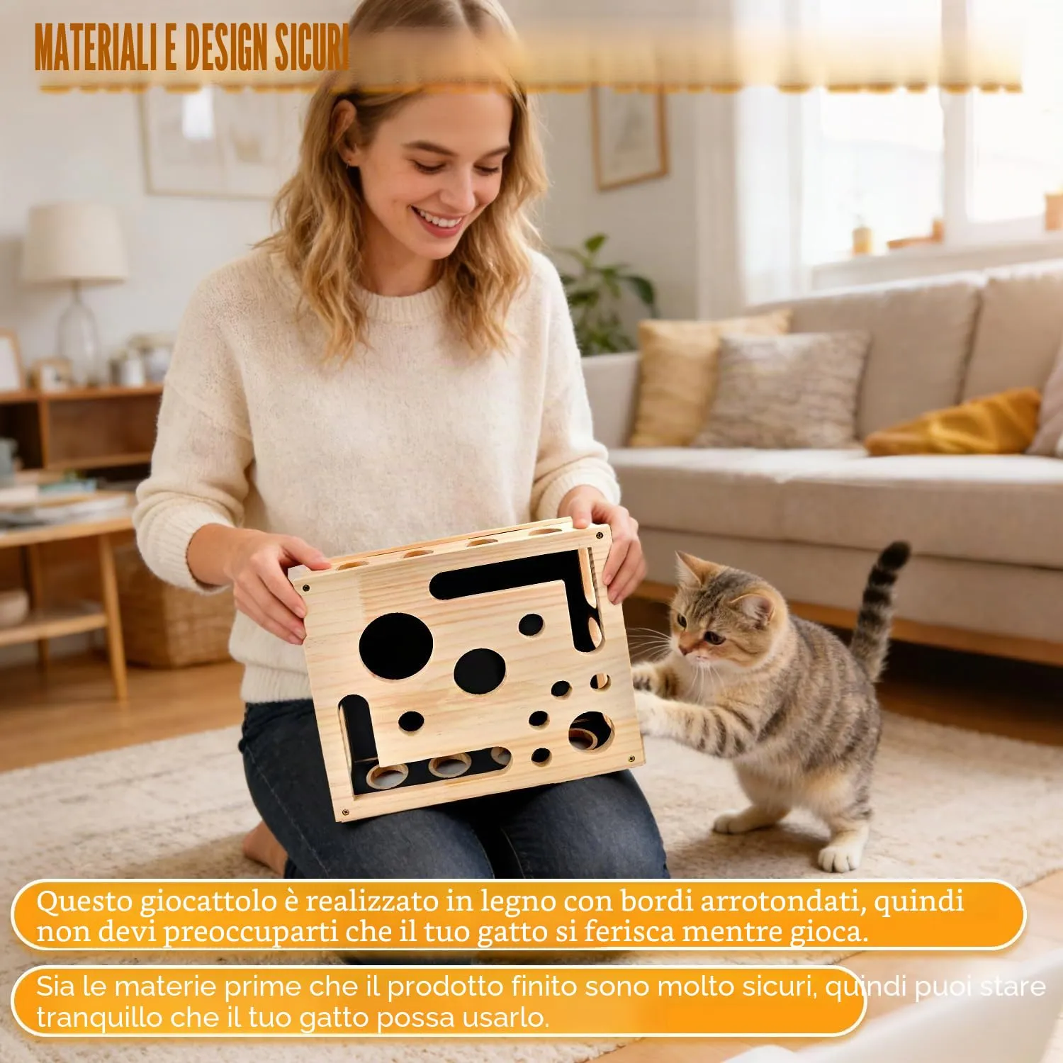 Puzzle Tiragraffi per Gatti, Scatola Arricchimento, Tiragraffi per Gatti, Scatola Arricchimento, Lime Unghie per Gatti in Legno con Tiragraffi, Scatole Interattive, Carta Vetrata per Gatti da Interno - immagine 2
