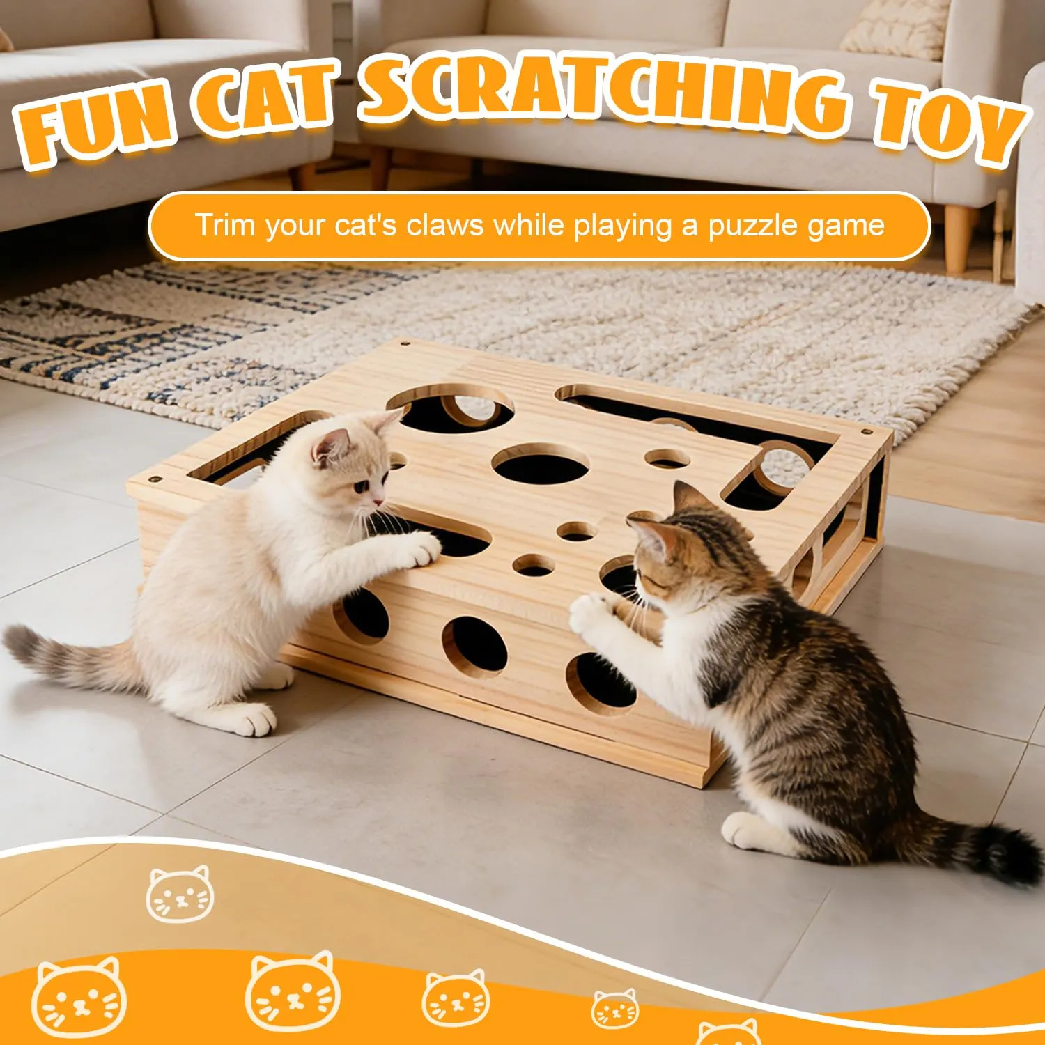 Puzzle Tiragraffi per Gatti, Scatola Arricchimento, Tiragraffi per Gatti, Scatola Arricchimento, Lime Unghie per Gatti in Legno con Tiragraffi, Scatole Interattive, Carta Vetrata per Gatti da Interno - immagine 3