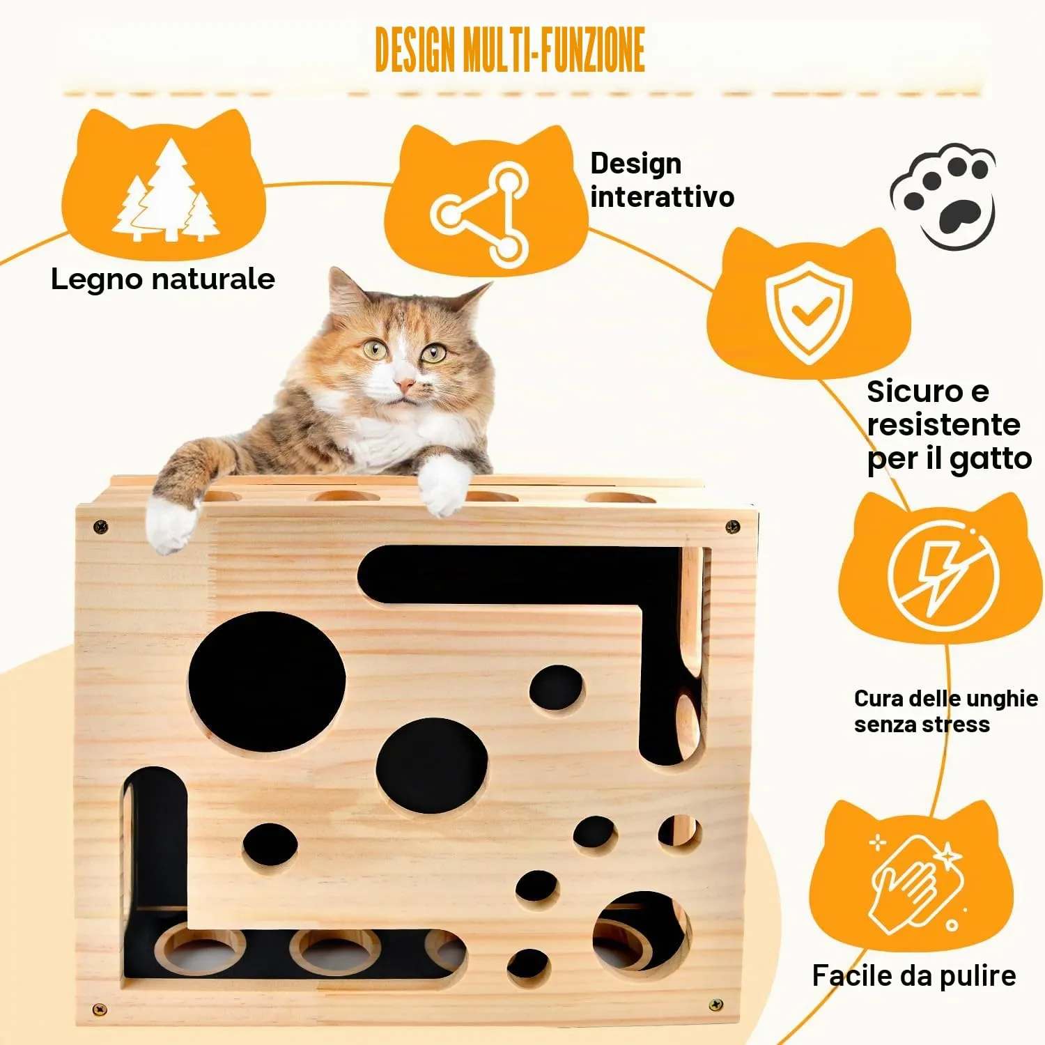 Puzzle Tiragraffi per Gatti, Scatola Arricchimento, Tiragraffi per Gatti, Scatola Arricchimento, Lime Unghie per Gatti in Legno con Tiragraffi, Scatole Interattive, Carta Vetrata per Gatti da Interno - immagine 4