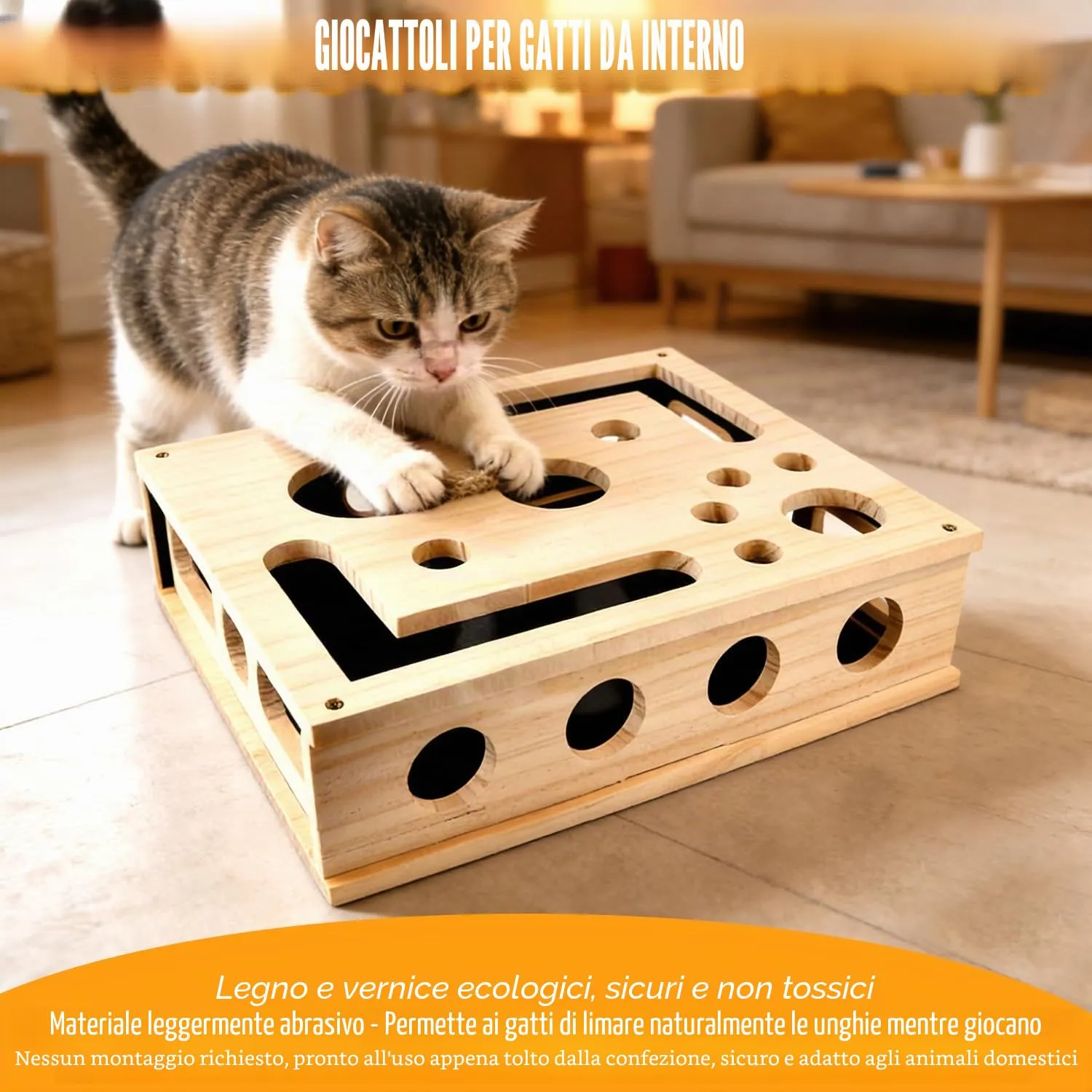 Puzzle Tiragraffi per Gatti, Scatola Arricchimento, Tiragraffi per Gatti, Scatola Arricchimento, Lime Unghie per Gatti in Legno con Tiragraffi, Scatole Interattive, Carta Vetrata per Gatti da Interno - immagine 5