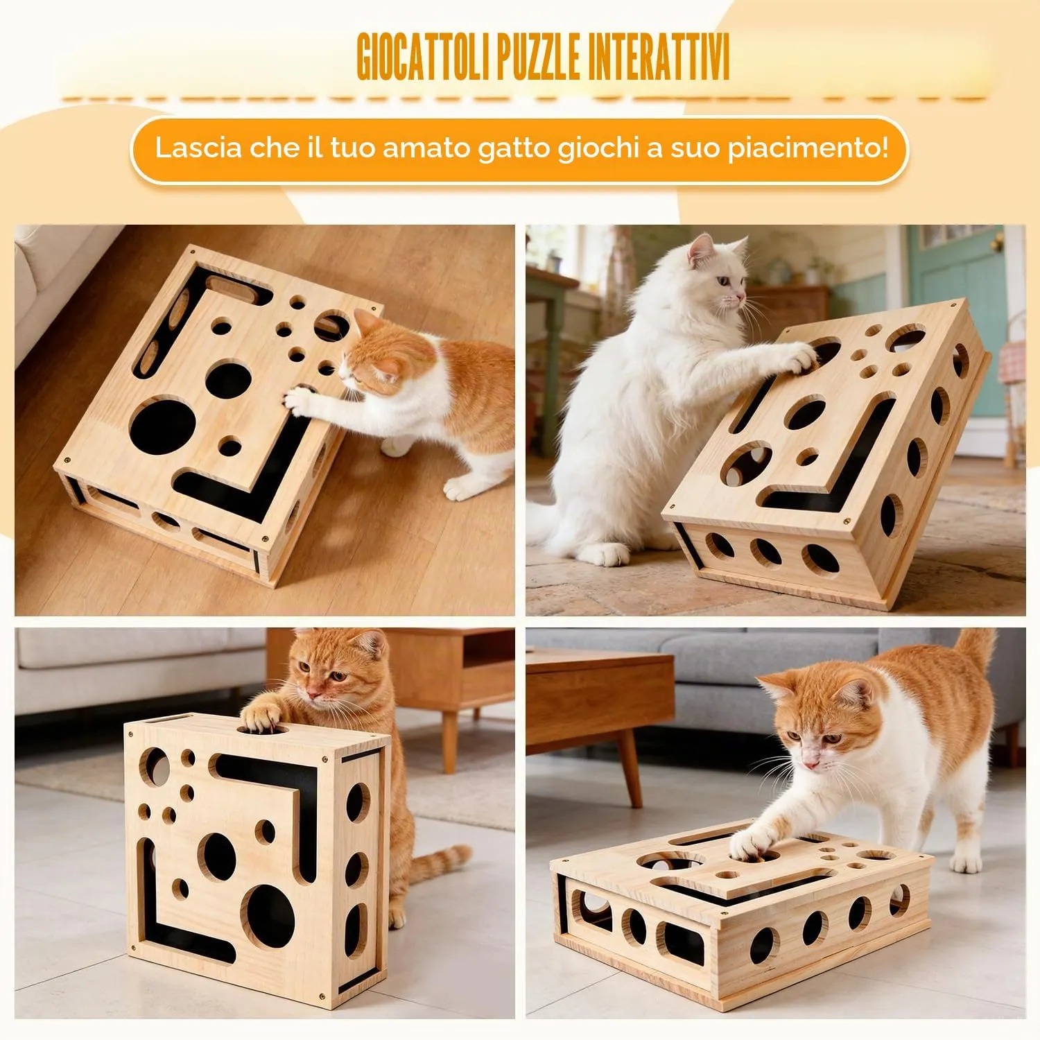 Puzzle Tiragraffi per Gatti, Scatola Arricchimento, Tiragraffi per Gatti, Scatola Arricchimento, Lime Unghie per Gatti in Legno con Tiragraffi, Scatole Interattive, Carta Vetrata per Gatti da Interno - immagine 6