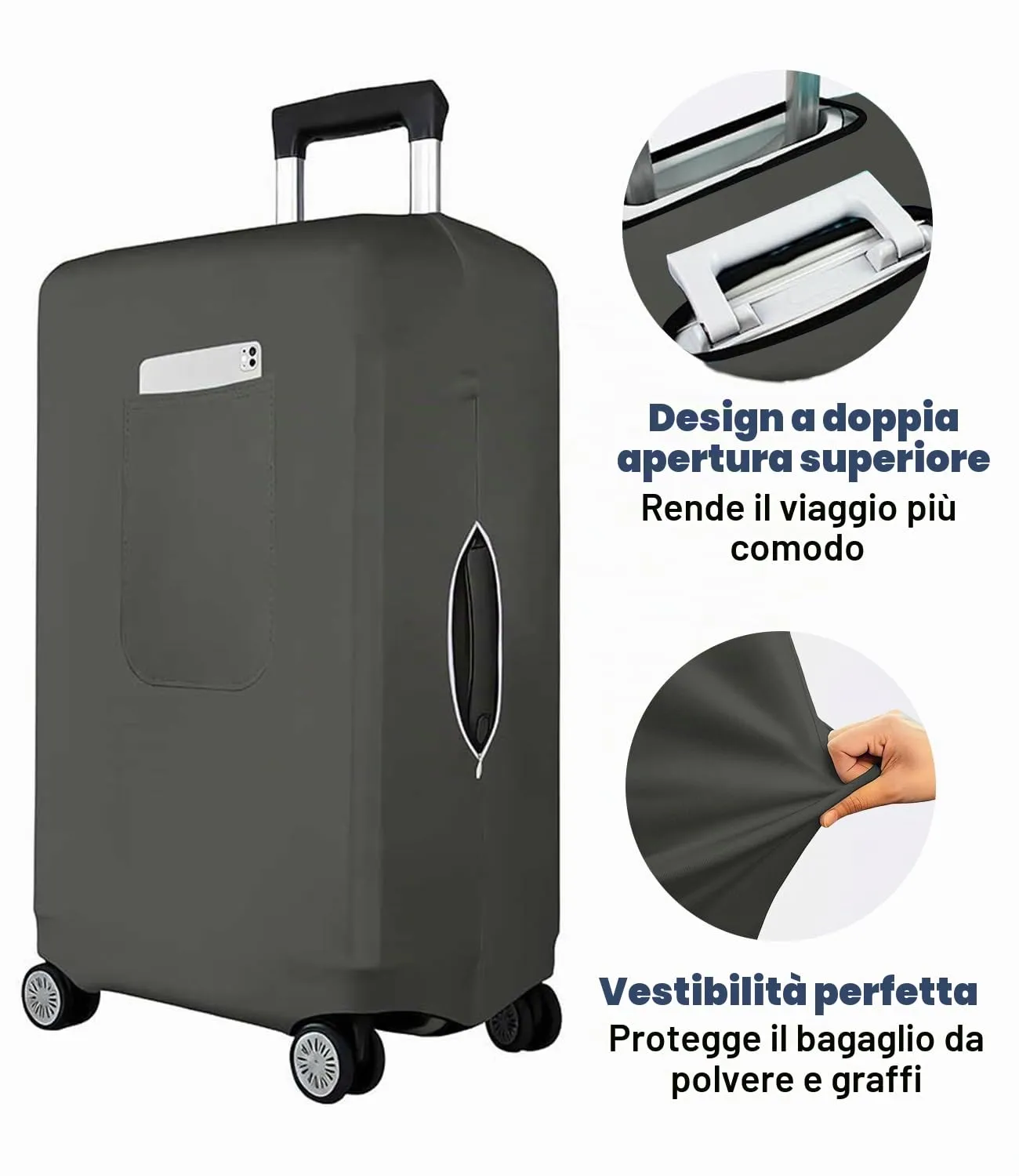 Morbuy Copri Valigia Media per 22-24 Pollici, Elastica Grigio Suitcase Cover con Ampia Tasca, Copri Trolley Protector con Cerniera, Antipolvere, Lavabile, Antigraffio - immagine 6